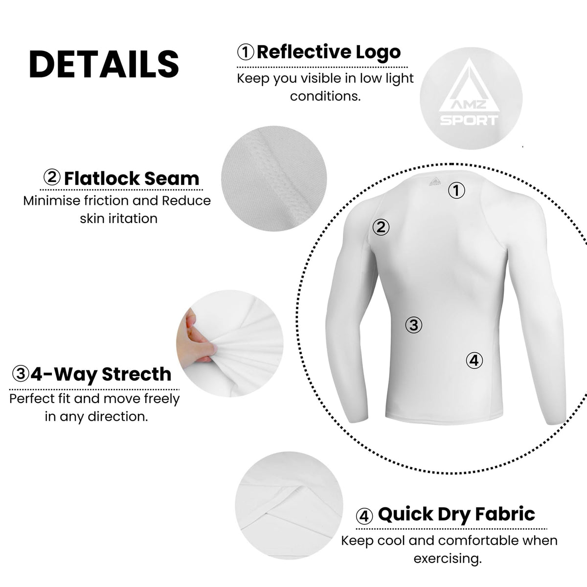 AMZSPORT Men's Long Sleeve Compression Shirt, Quick-Dry
