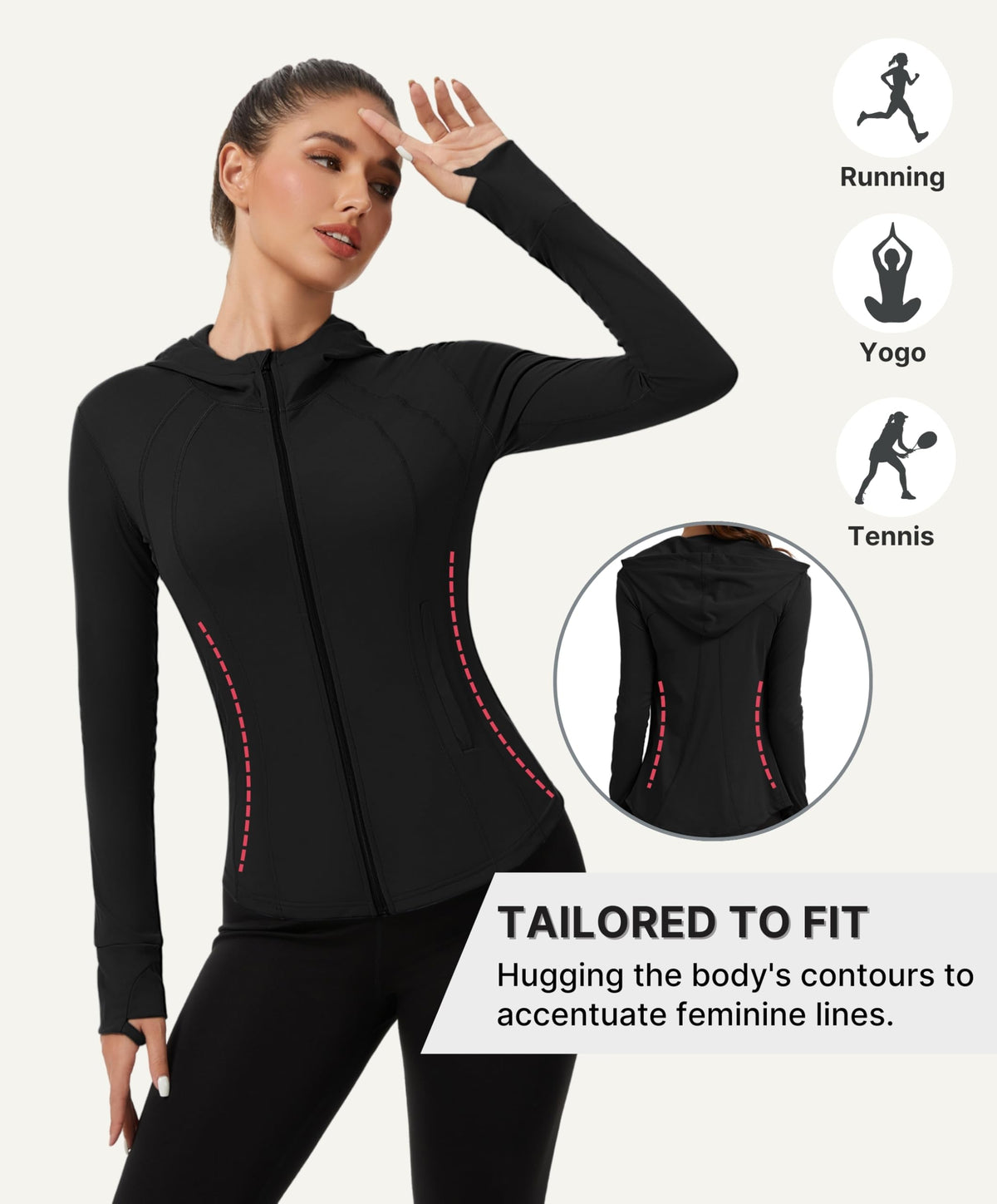 AMZSPORT Women's Running Jacket Slim Fit Training Top Yoga Gym Sport