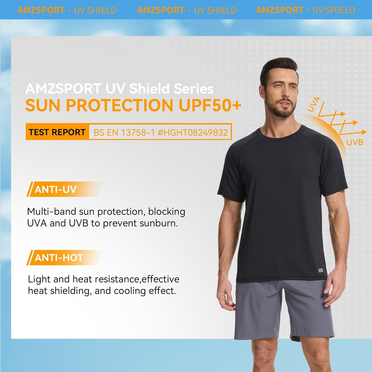 AMZSPORT Men's UPF 50+ Rash Guard Shirt