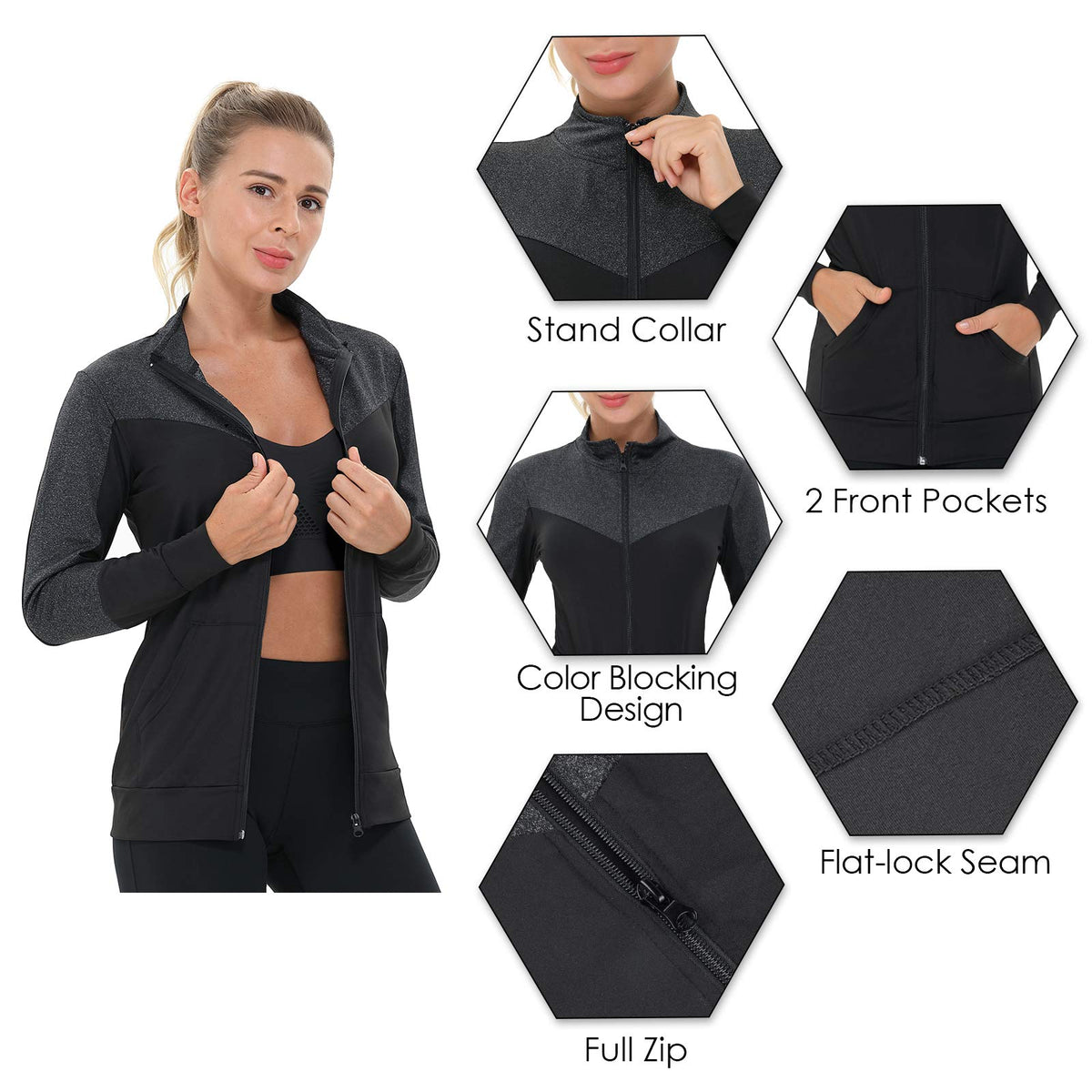 AMZSPORT Women's Running Jacket Long Sleeve with Pockets