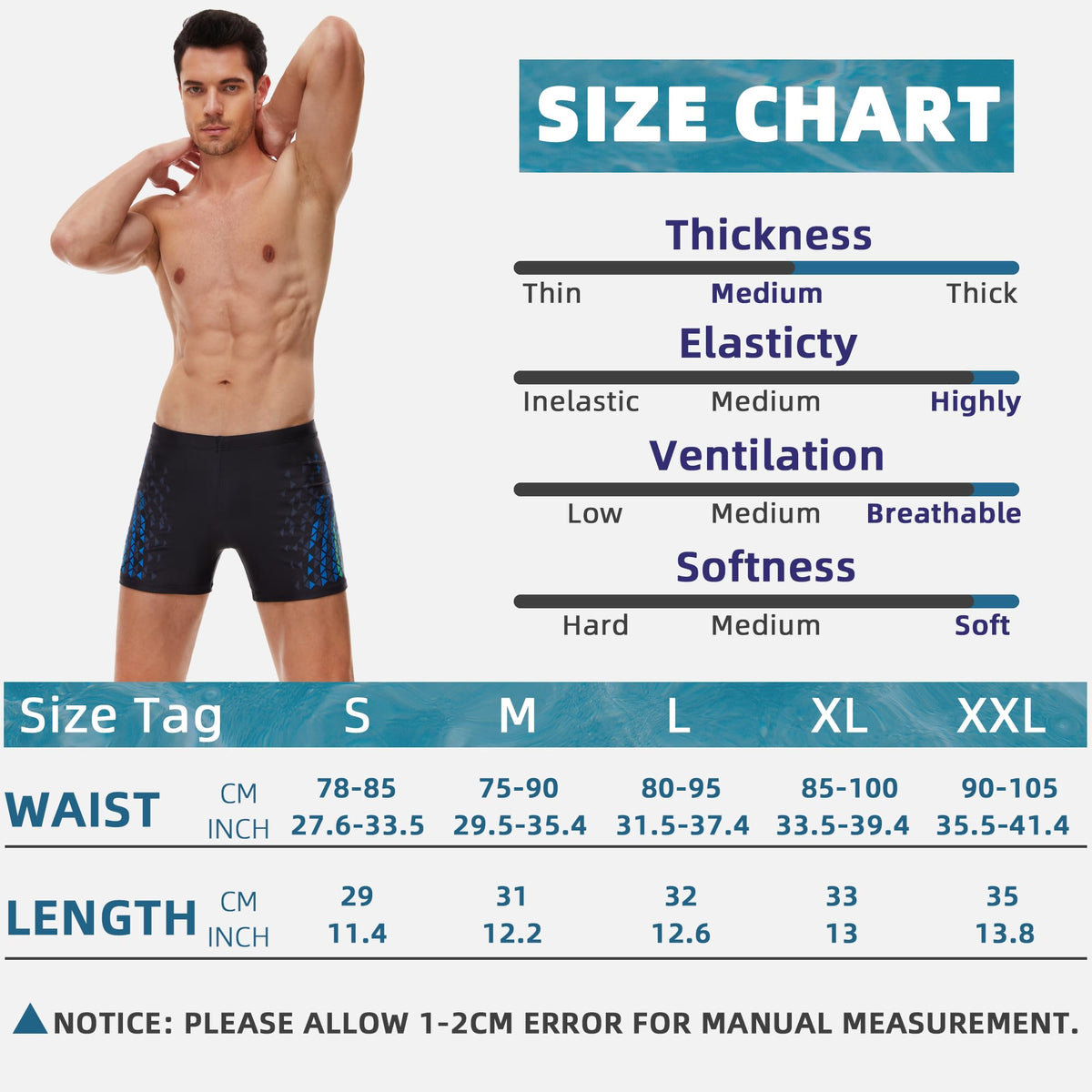 AMZSPORT Men's Short Swim Trunks Quick-Dry Beach Shorts Mesh Lining