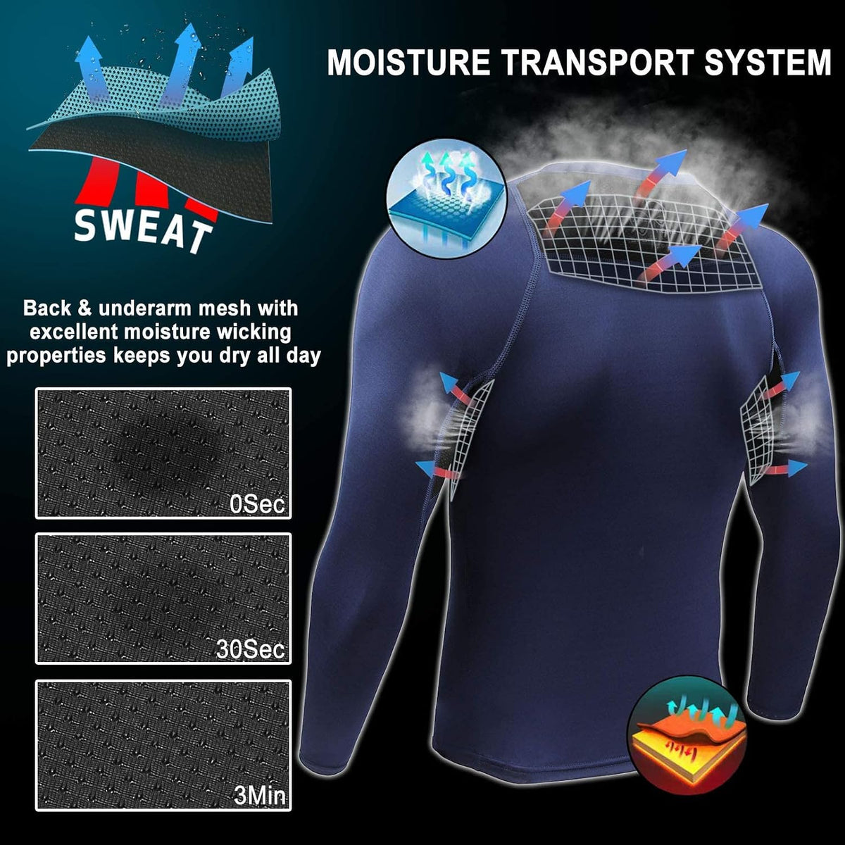 AMZSPORT Men's Long Sleeve Compression Shirt, Breathable
