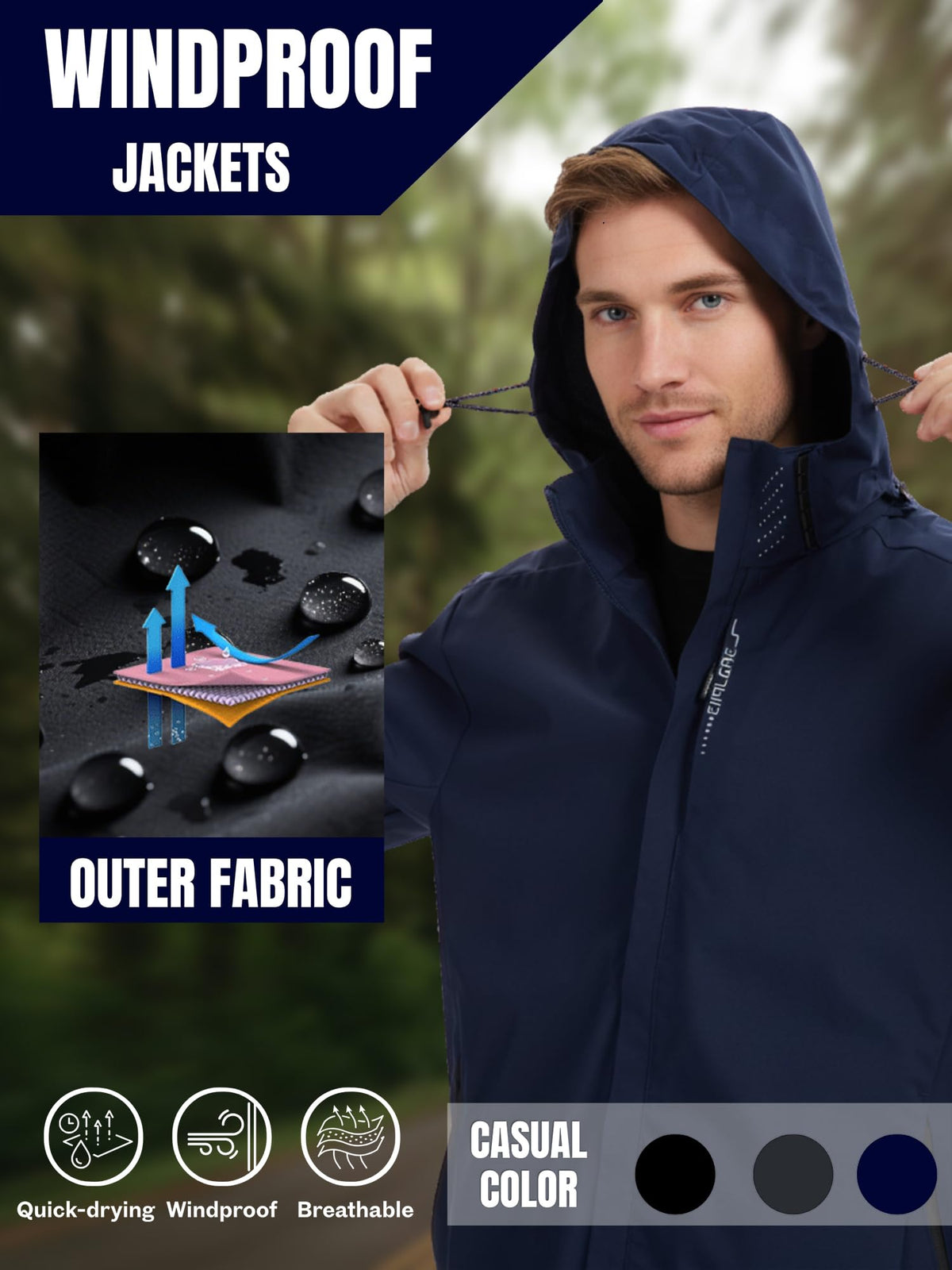 AMZSPORT Men's Hooded Rain Jacket