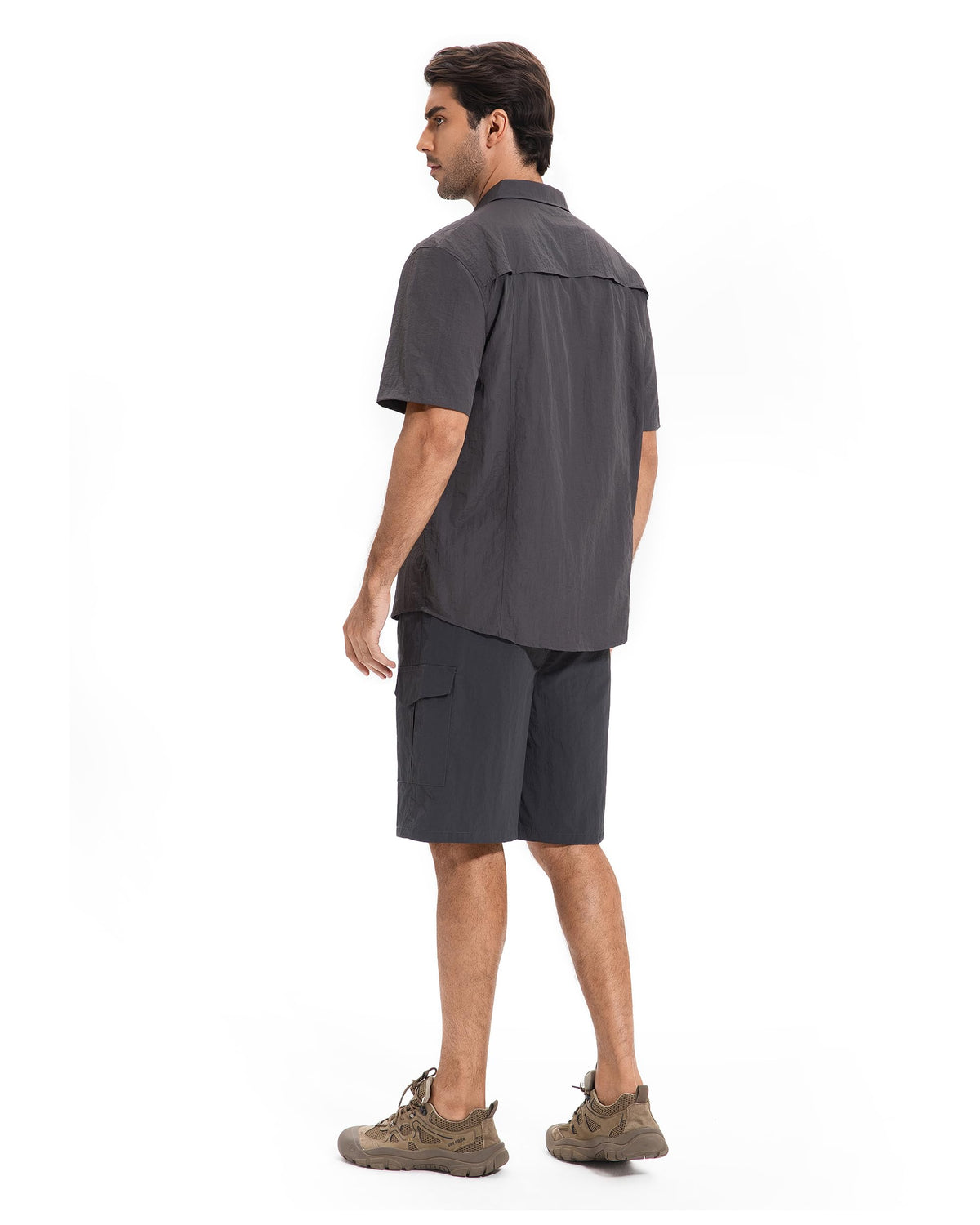 AMZSPORT Men's Quick-Dry Short Sleeve Button Shirt with Pockets
