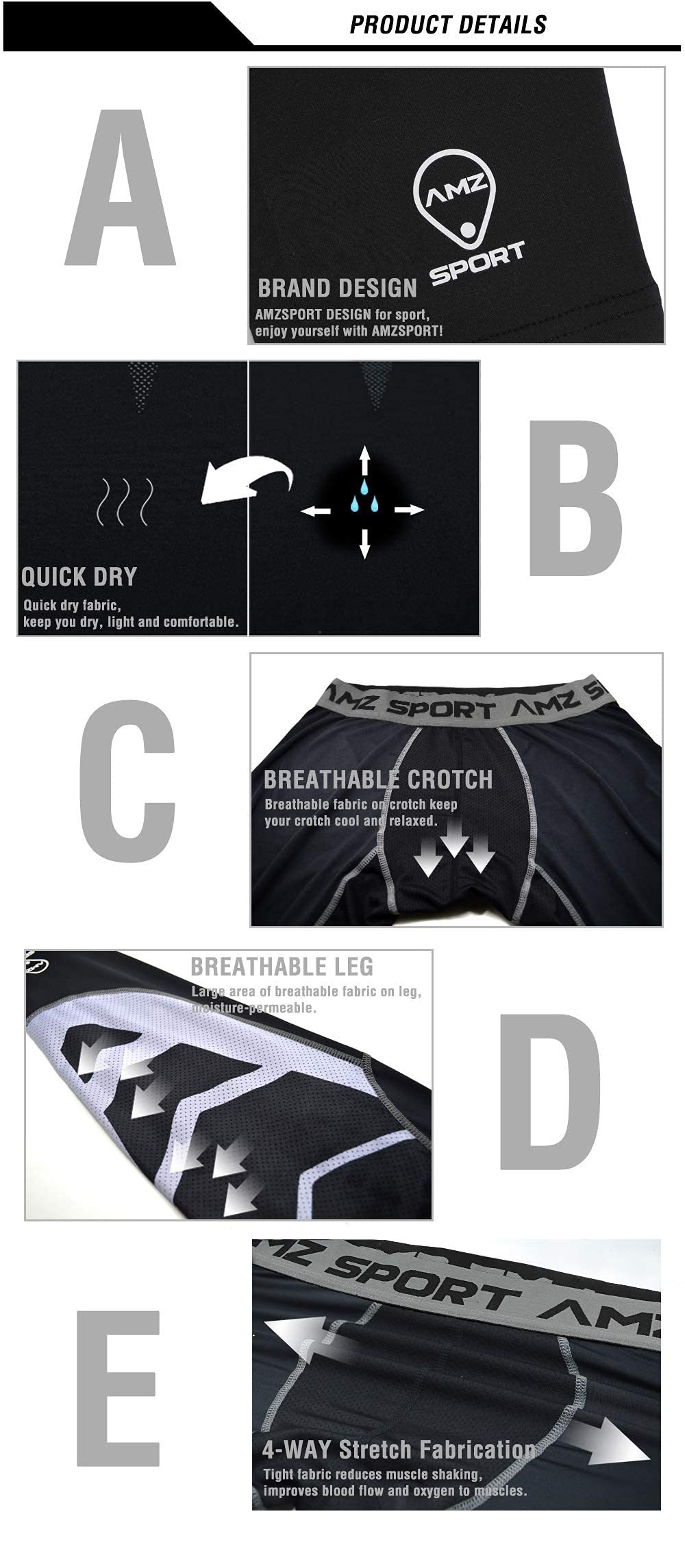 AMZSPORT Men's Quick-Dry Compression Running Tights