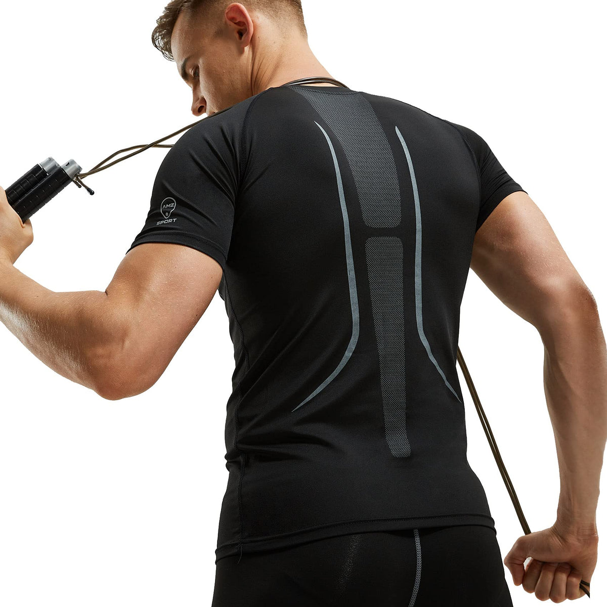AMZSPORT Men's Short Sleeve Compression Shirt Quick-Dry Running Top