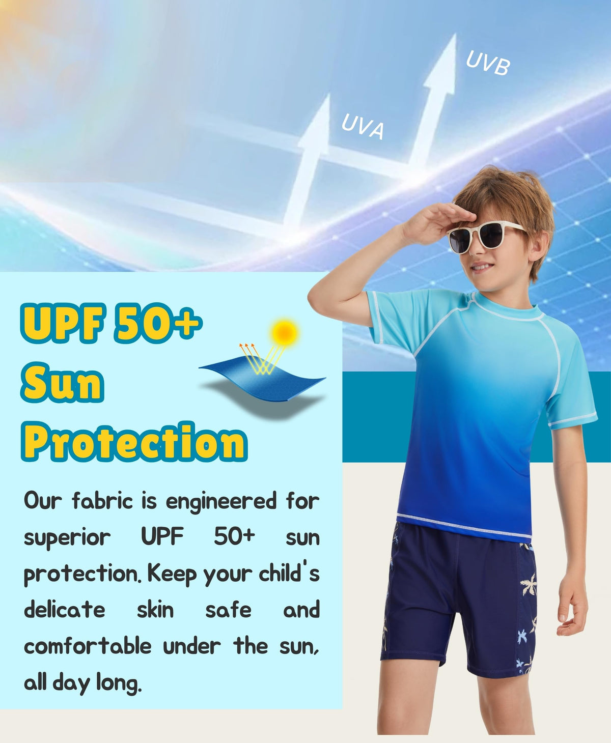 AMZSPORT Kids UPF 50+ Short Sleeve Swim Shirt