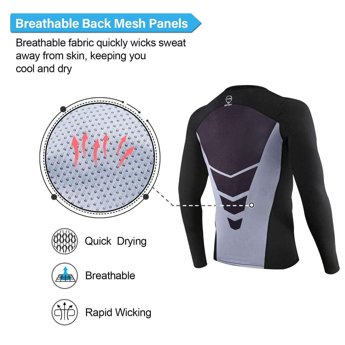 AMZSPORT Men's Long Sleeve Compression Shirt, All-Season