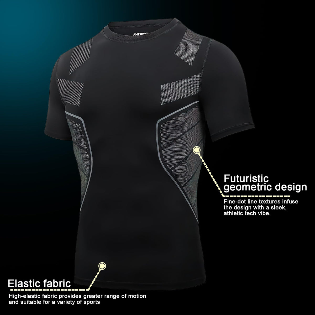 AMZSPORT Men's Short Sleeve Compression Shirt Quick-Dry Running Top