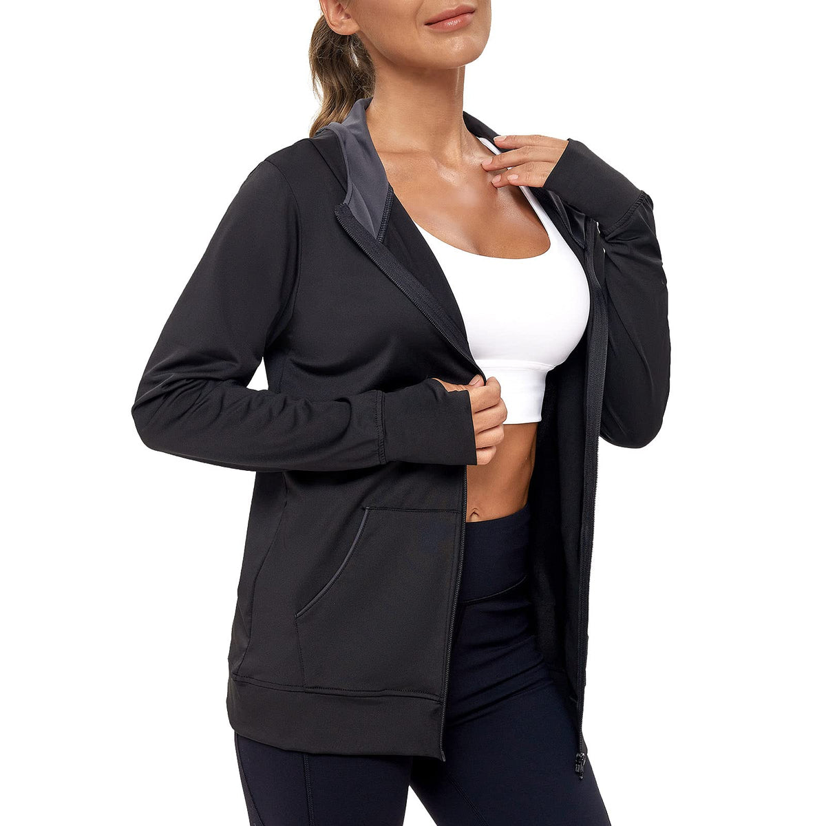AMZSPORT Women's Running Jacket Long Sleeve with Pockets