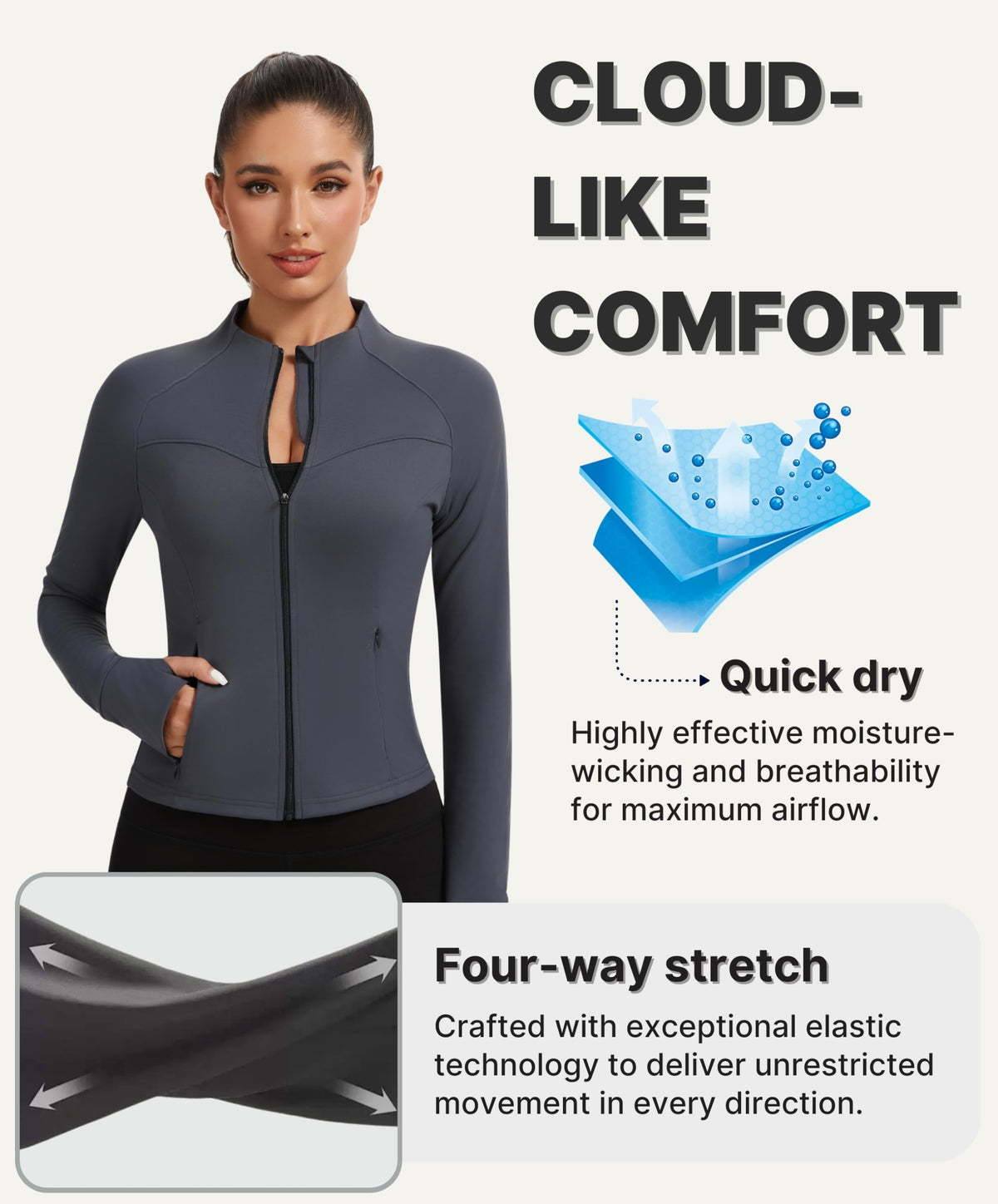 AMZSPORT Women's Running Jacket Slim Fit Training Top Yoga Gym Sport