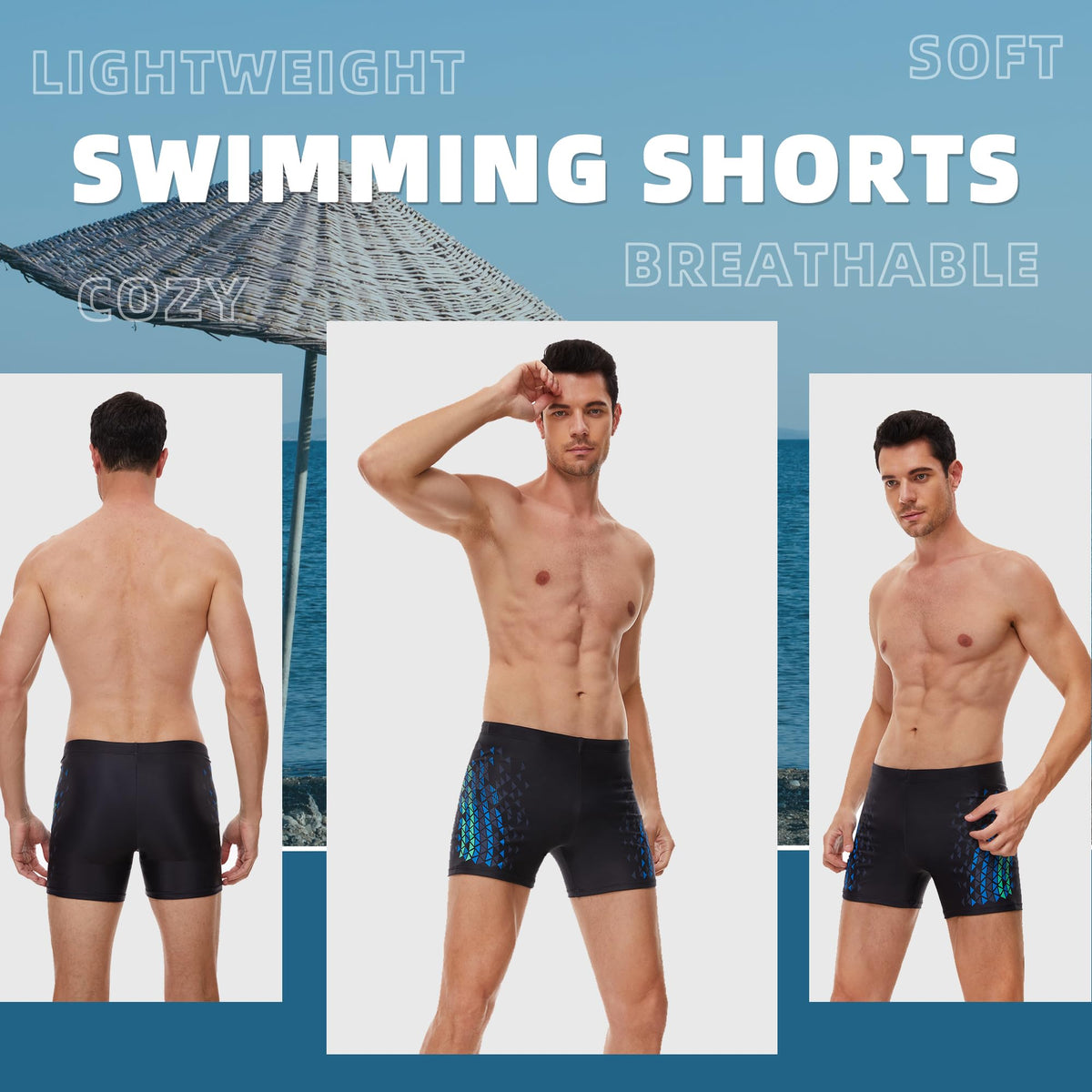 AMZSPORT Men's Short Swim Trunks Quick-Dry Beach Shorts Mesh Lining