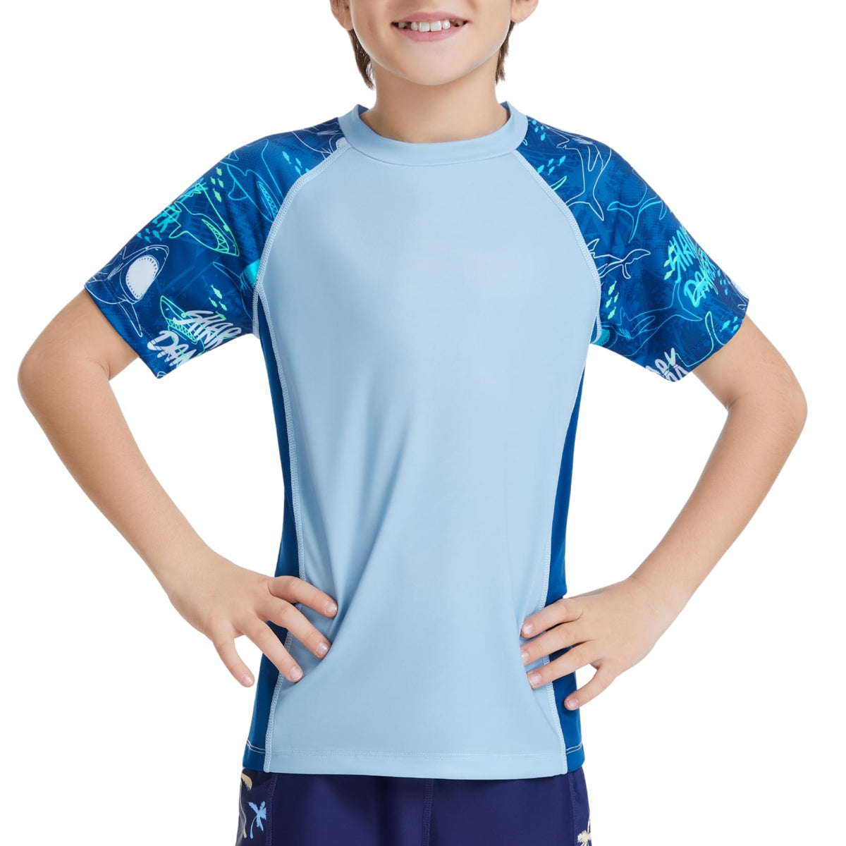 AMZSPORT Kids UPF 50+ Short Sleeve Swim Shirt