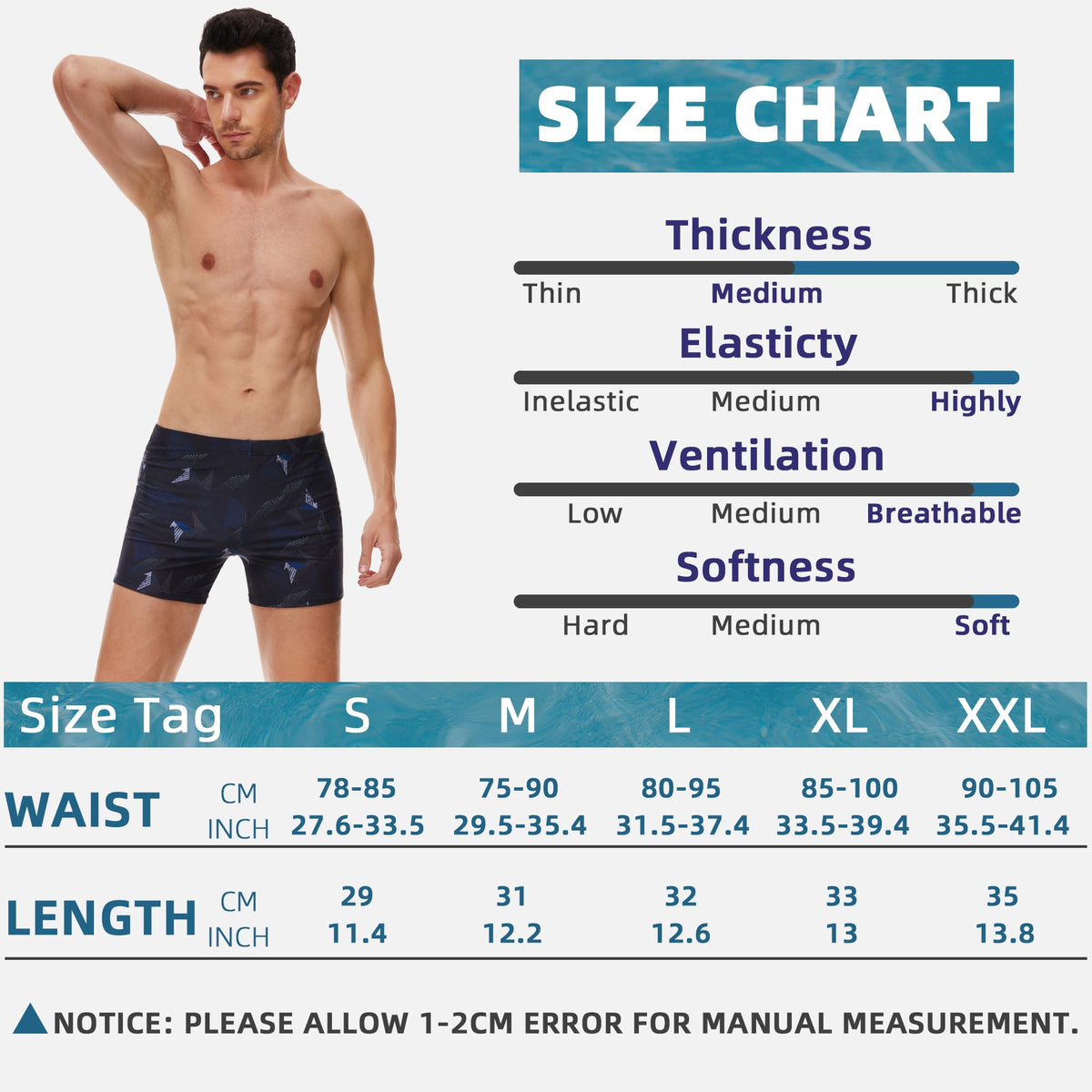 AMZSPORT Men's Short Swim Trunks Quick-Dry Beach Shorts Mesh Lining