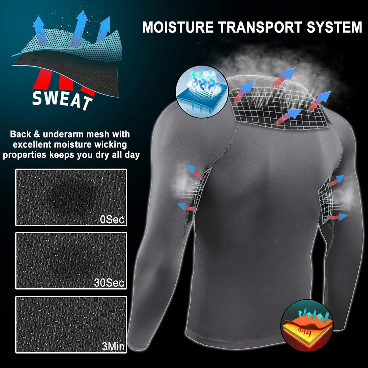 AMZSPORT Men's Long Sleeve Compression Shirt, Breathable