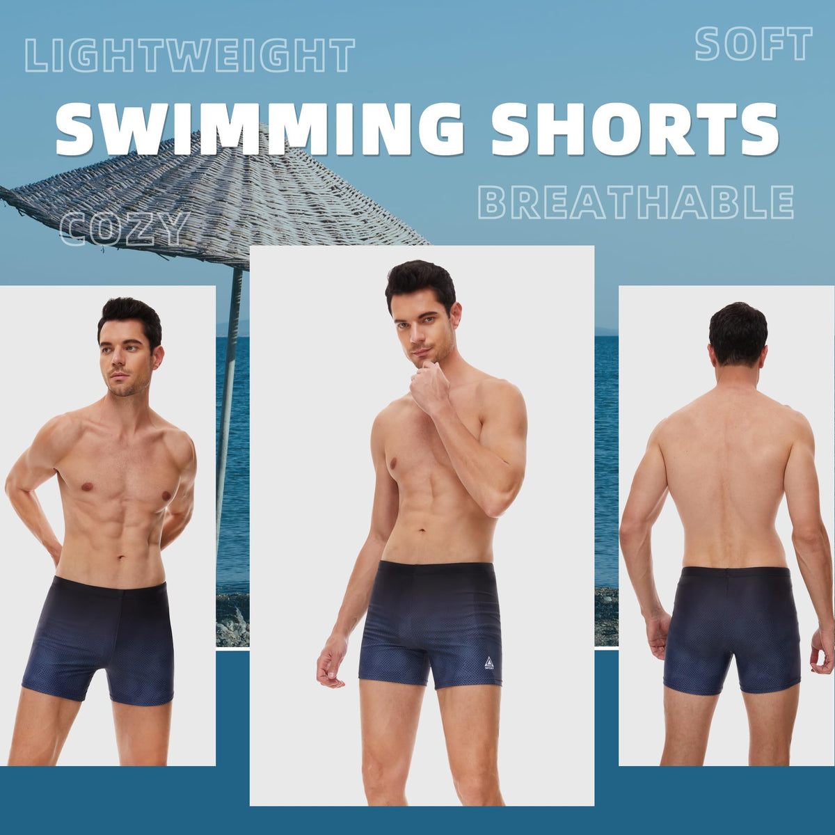 AMZSPORT Men's Short Swim Trunks Quick-Dry Beach Shorts Mesh Lining