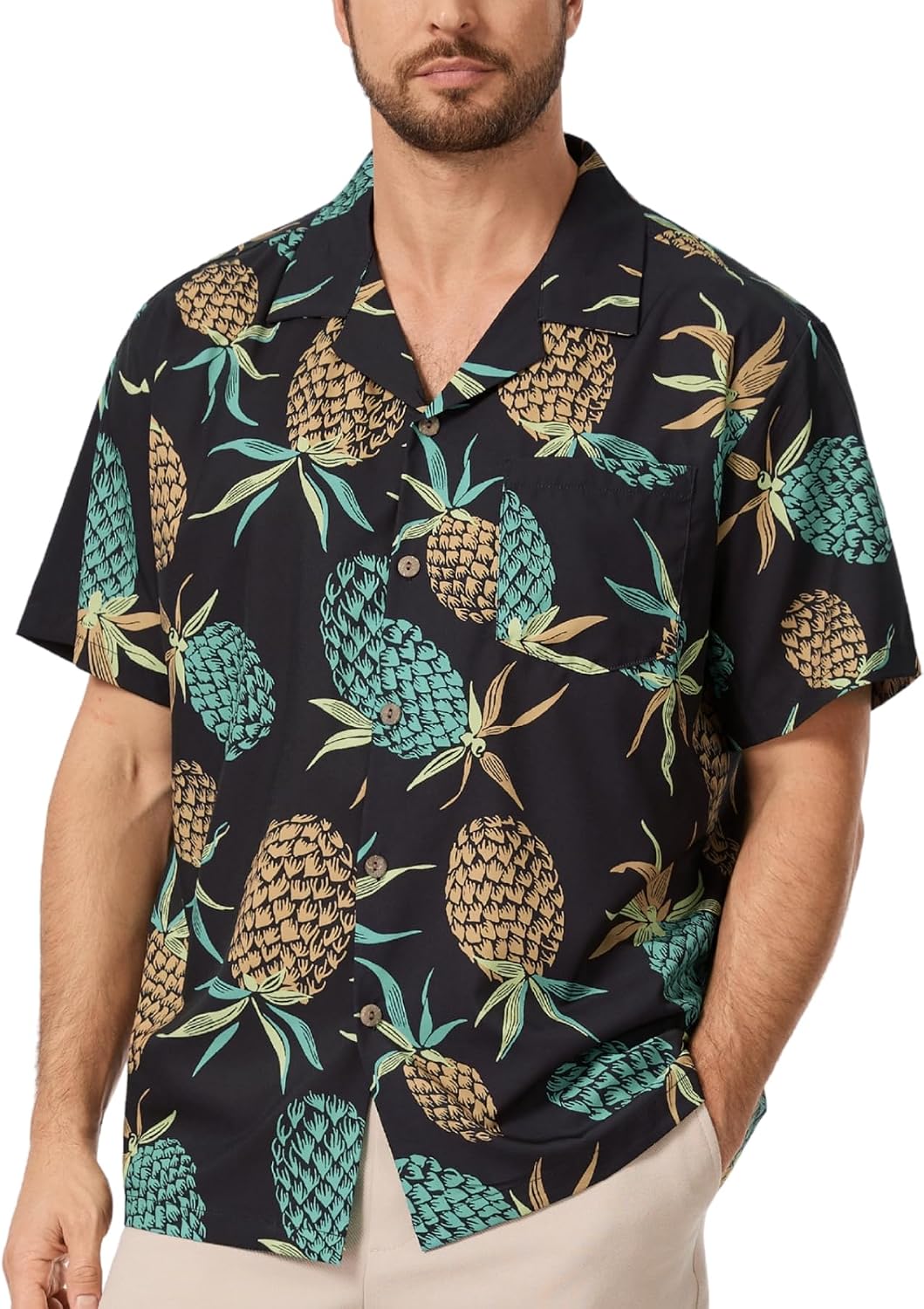 AMZSPORT Men's Hawaiian Shirt, Short Sleeve Summer Beach Shirt