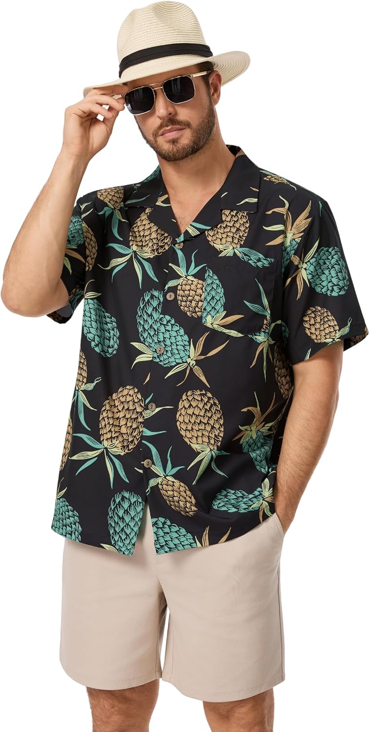 AMZSPORT Men's Hawaiian Shirt, Short Sleeve Summer Beach Shirt