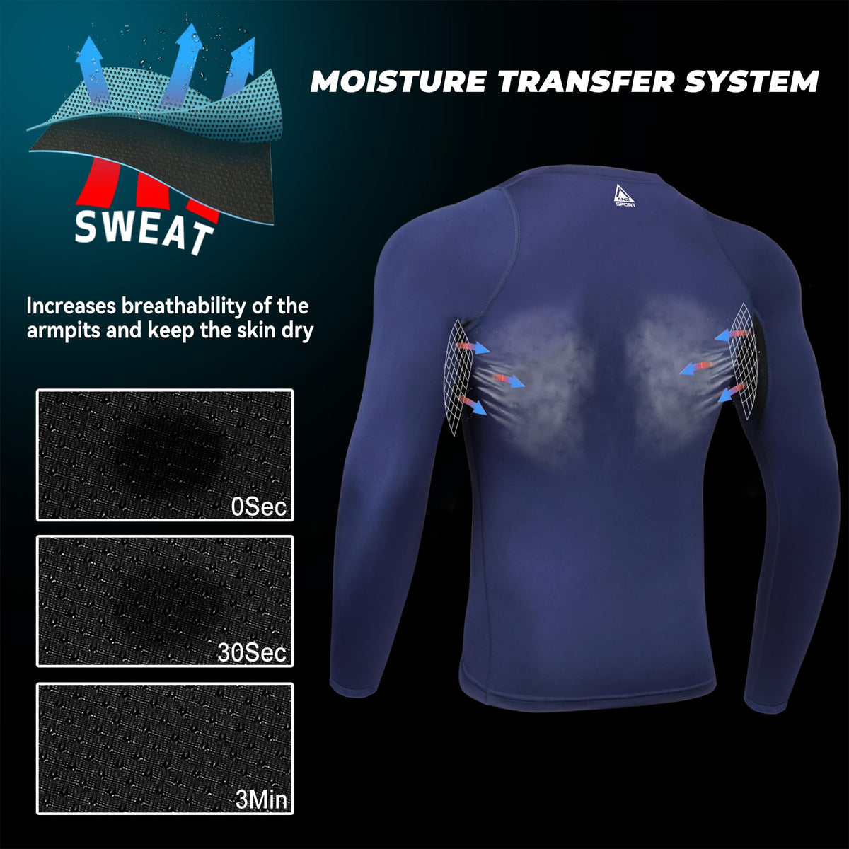 AMZSPORT Men's Long Sleeve Compression Shirt, Quick-Dry