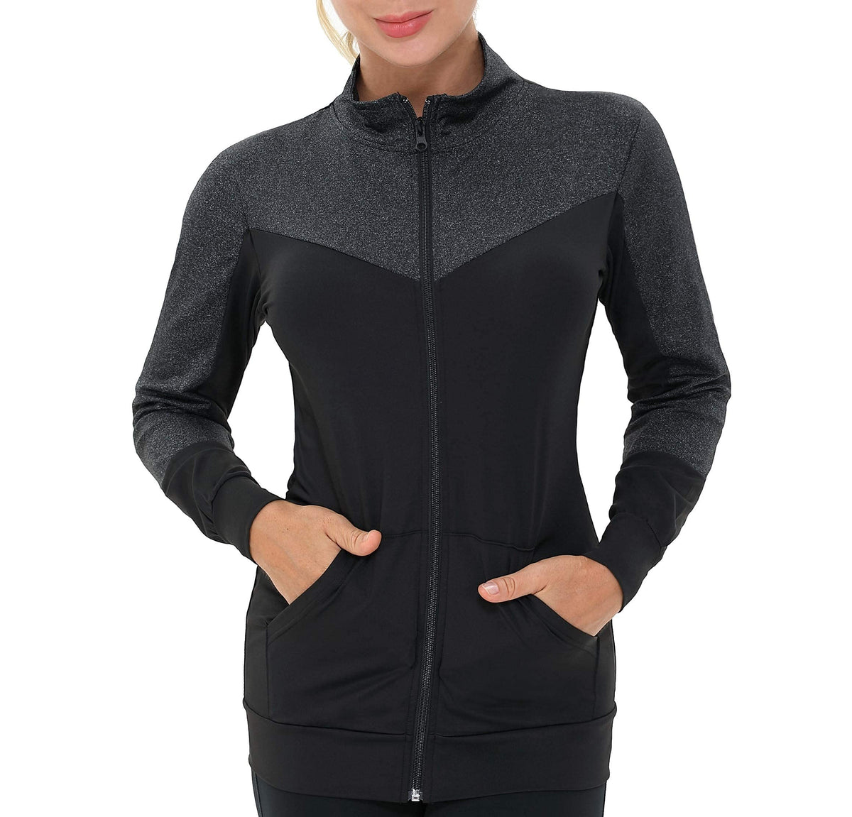 AMZSPORT Women's Running Jacket Long Sleeve with Pockets