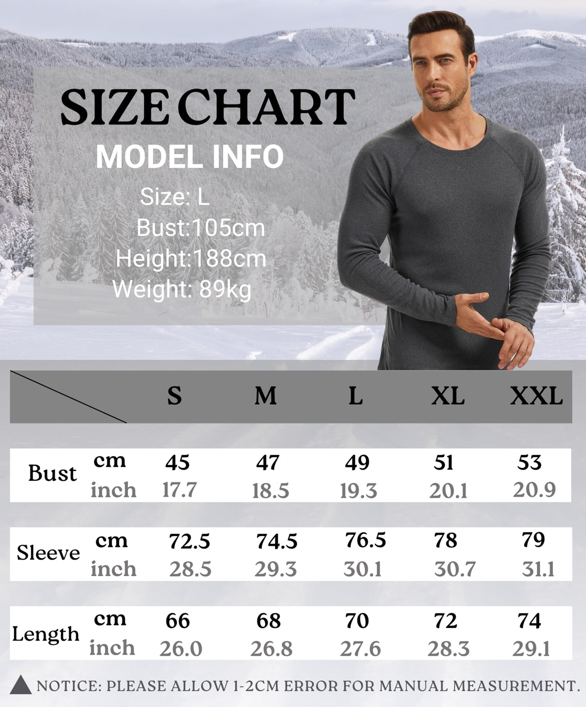 AMZSPORT Men's Thermal Long Sleeve Shirt Winter Ski Base Layer Top