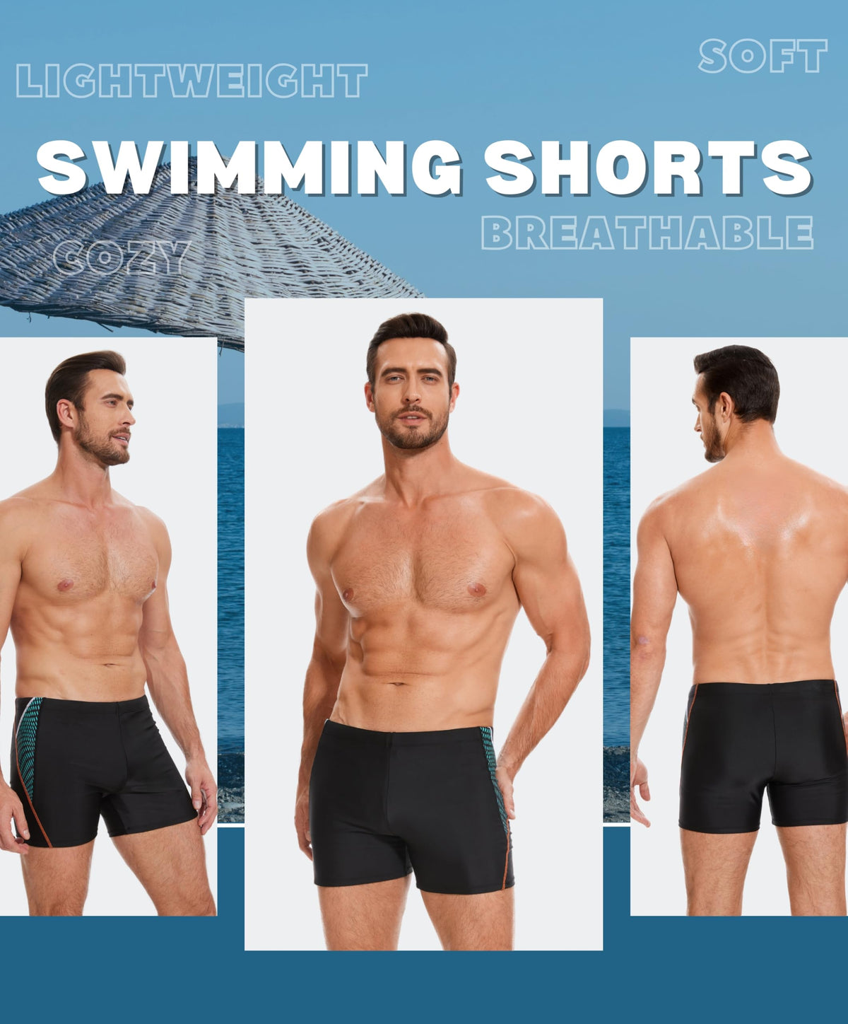 AMZSPORT Men's Tight-Fit Swim Trunks, Water Sports Swimwear