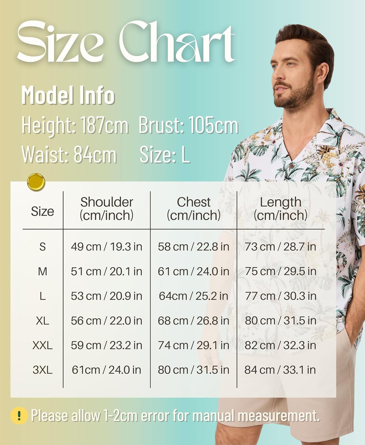 AMZSPORT Men's Hawaiian Shirt, Short Sleeve Summer Beach Shirt