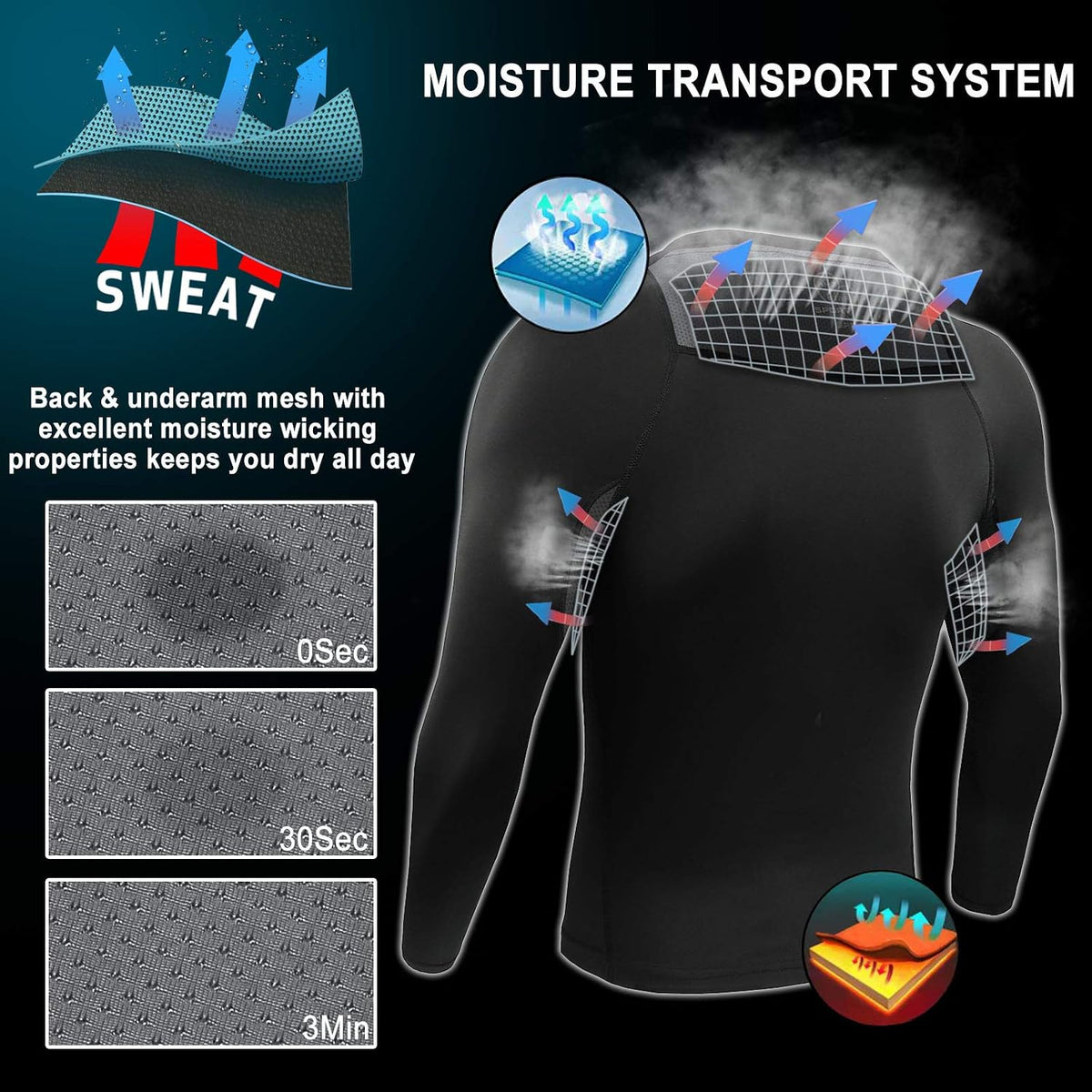 AMZSPORT Men's Long Sleeve Compression Shirt, Breathable