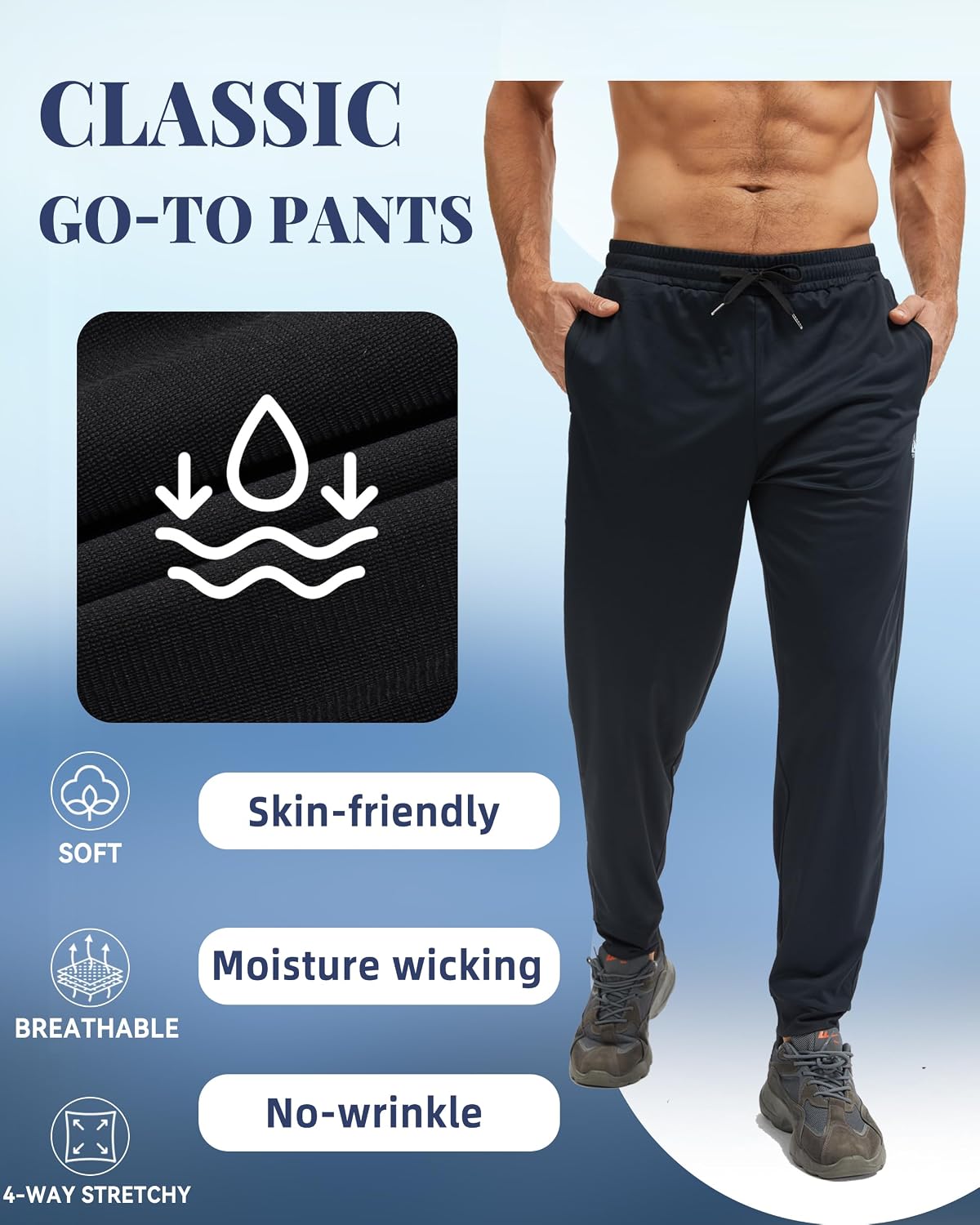 AMZSPORT Men's Breathable Joggers with Zip Pockets for Gym, Running