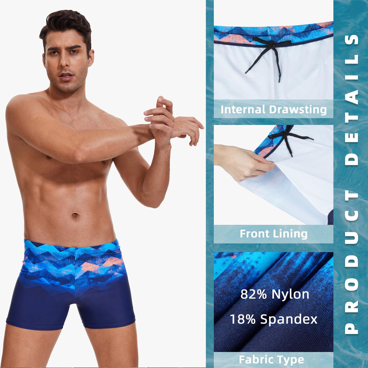 AMZSPORT Men's Short Swim Trunks Quick-Dry Beach Shorts Mesh Lining