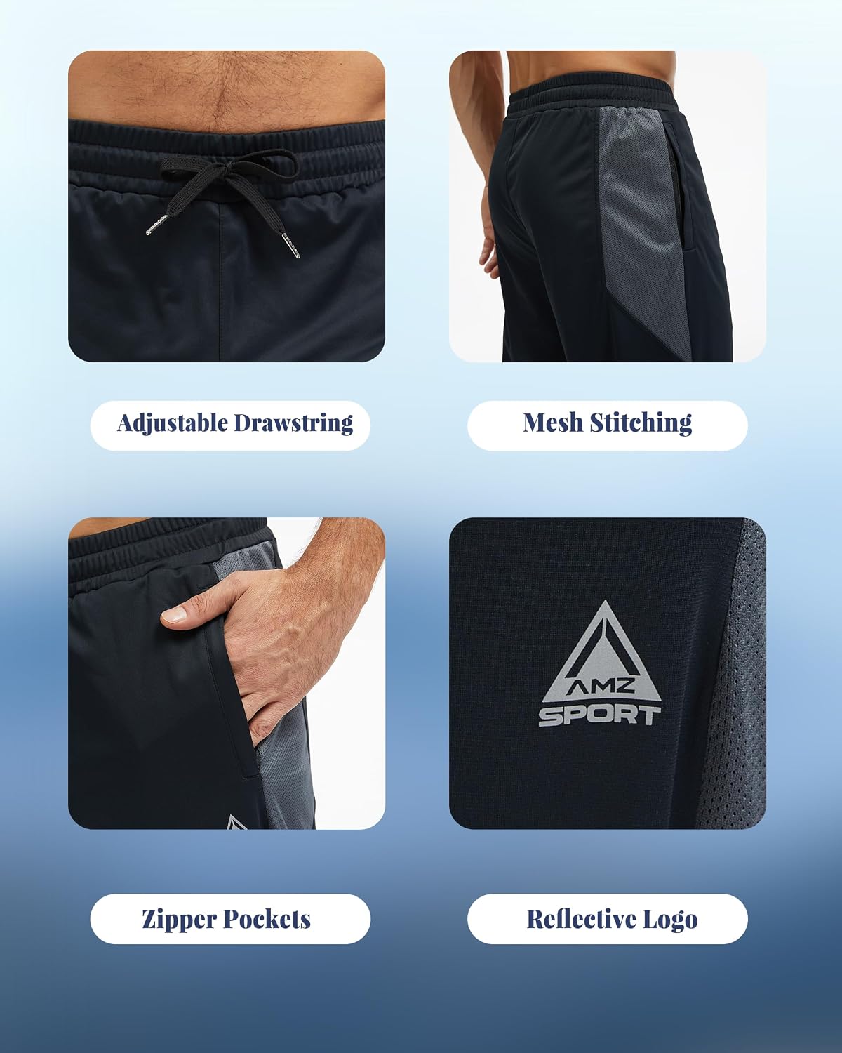 AMZSPORT Men's Breathable Joggers with Zip Pockets for Gym, Running