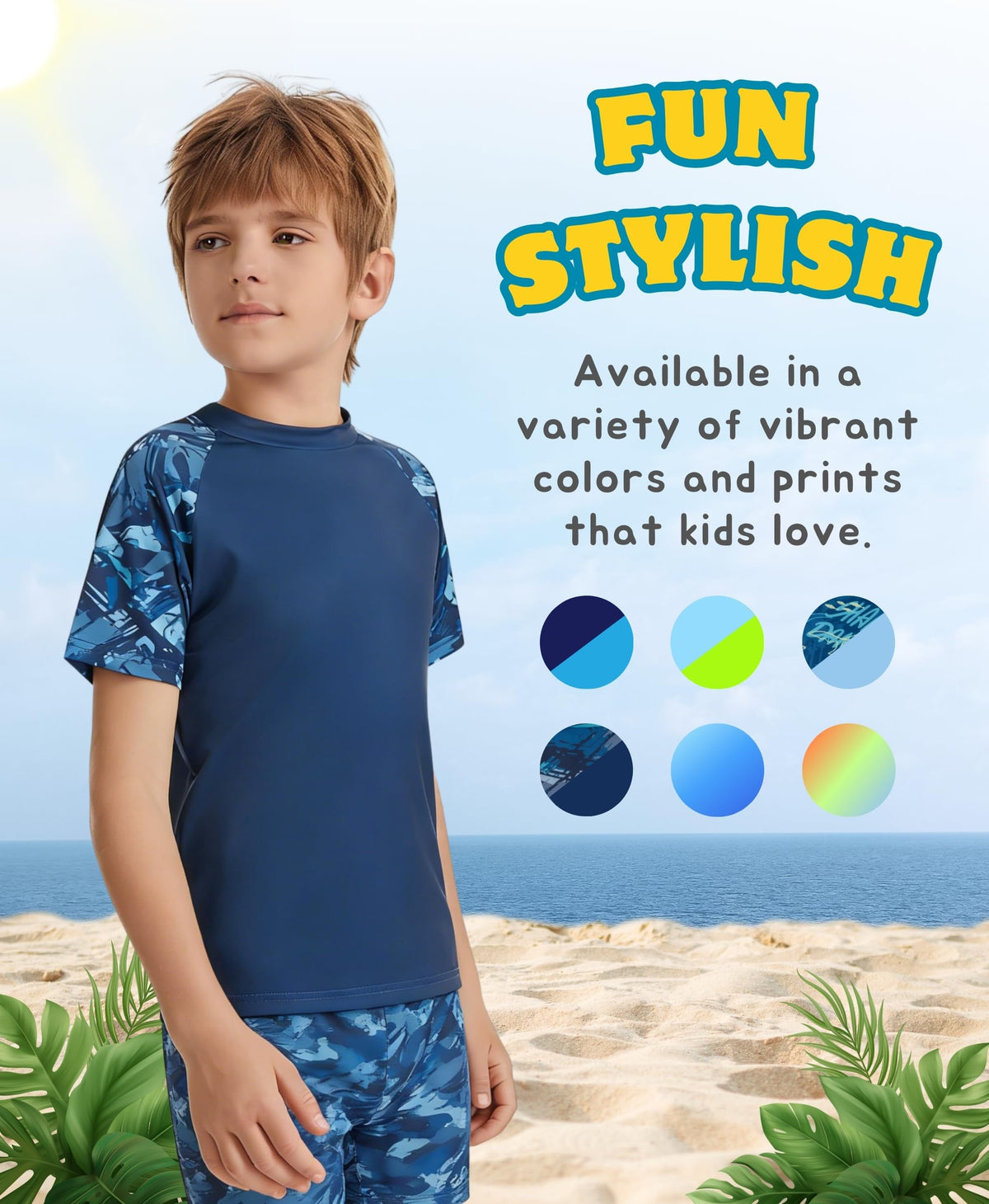 AMZSPORT Kids UPF 50+ Short Sleeve Swim Shirt
