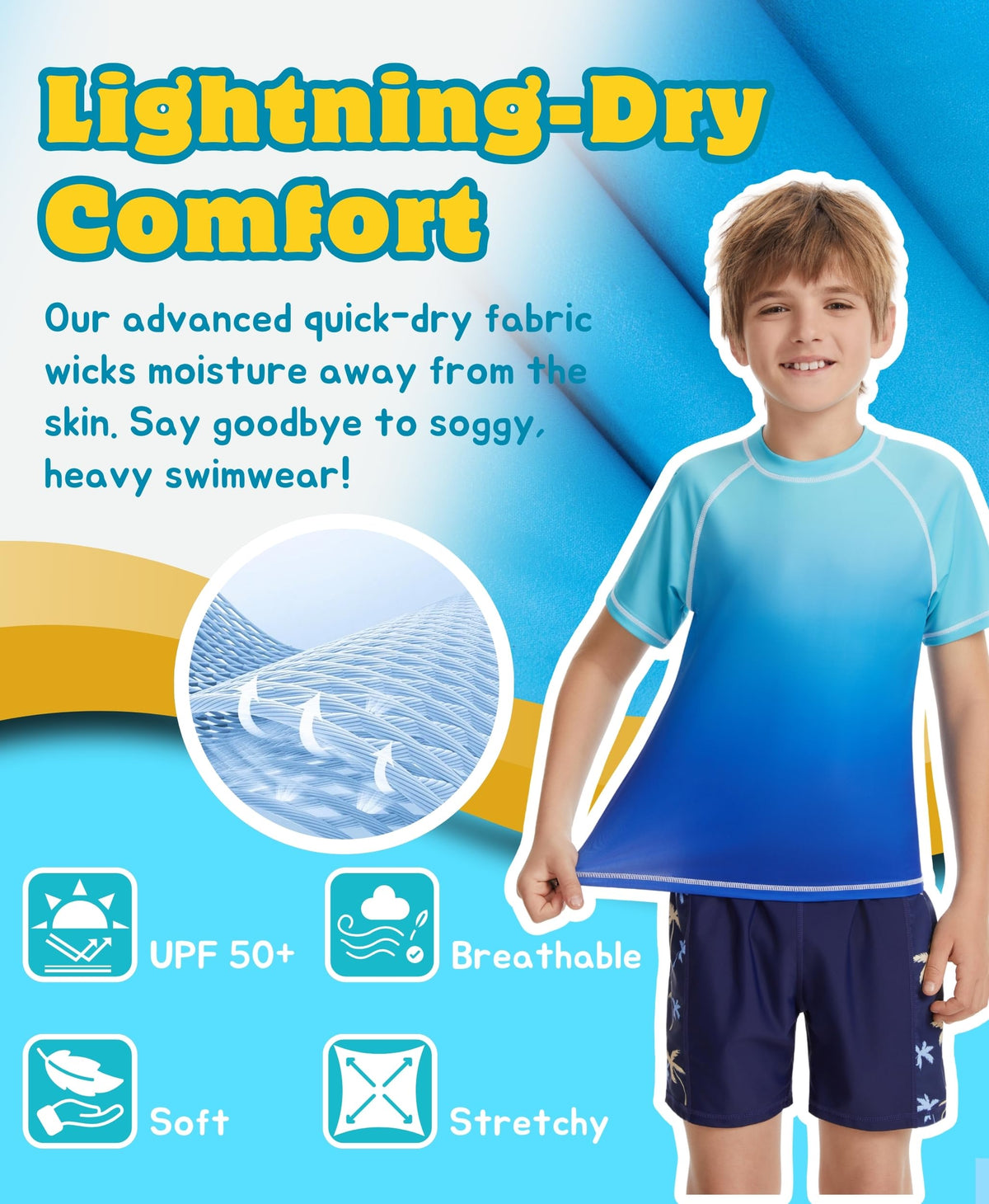 AMZSPORT Kids UPF 50+ Short Sleeve Swim Shirt