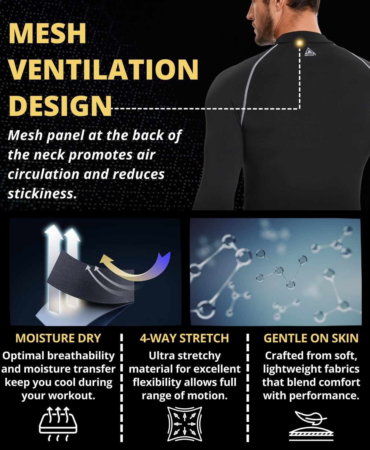 AMZSPORT Men's Long Sleeve Compression Shirt, Quick-Dry