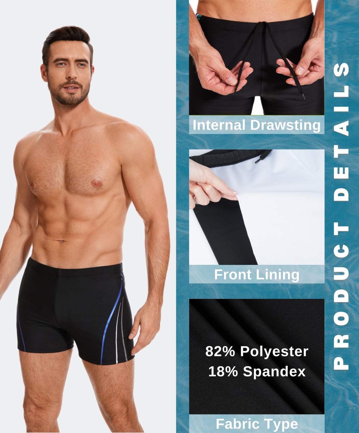 AMZSPORT Men's Tight-Fit Swim Trunks, Water Sports Swimwear