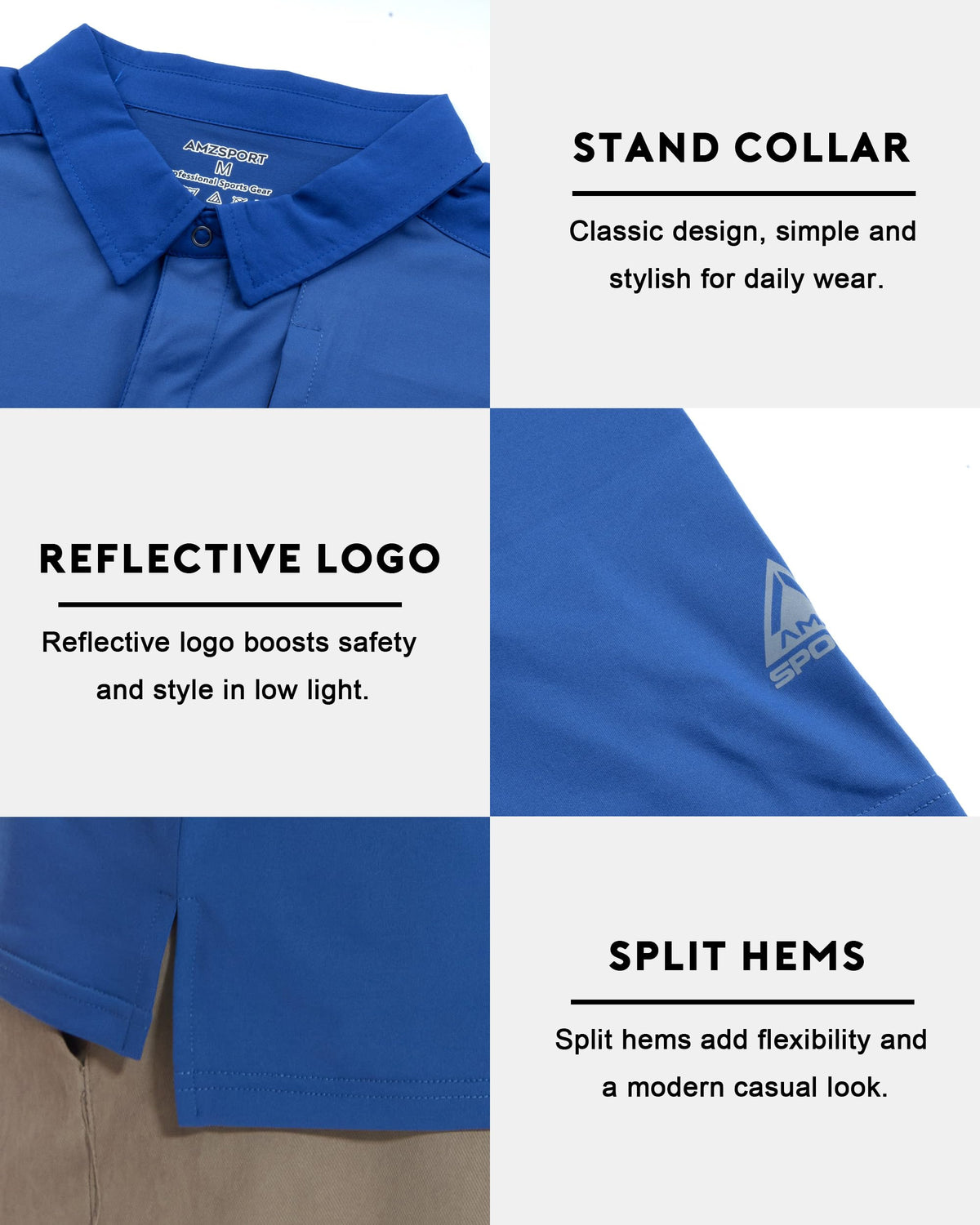 AMZSPORT Men's Short Sleeve Polo Shirt Quick-Dry Zip Pocket Sport