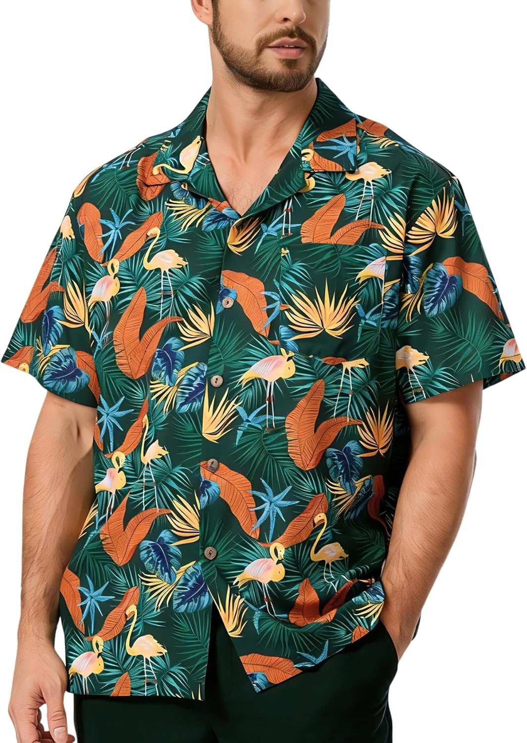 AMZSPORT Men's Hawaiian Shirt, Short Sleeve Summer Beach Shirt