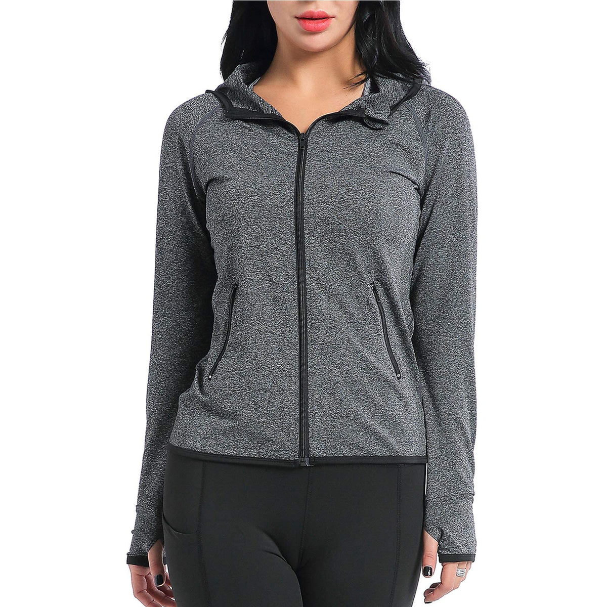 AMZSPORT Women's Running Jacket Long Sleeve Sports Zip-Up