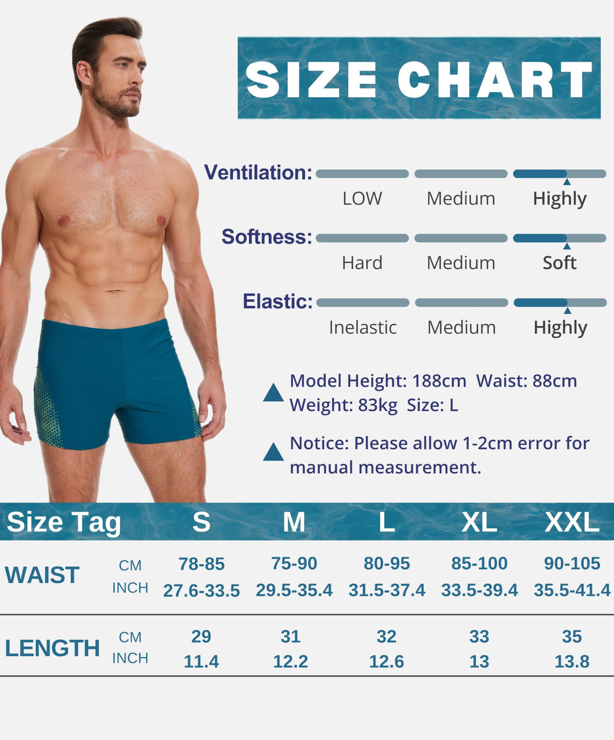 AMZSPORT Men's Tight-Fit Swim Trunks, Water Sports Swimwear