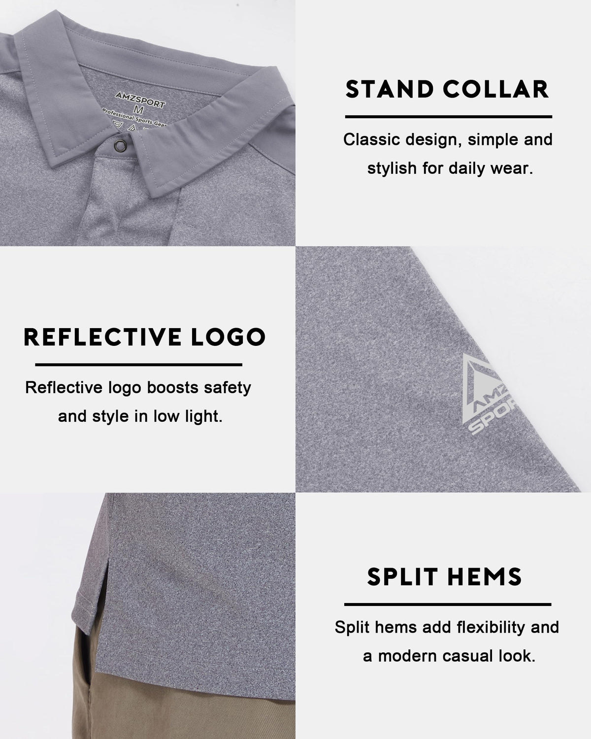 AMZSPORT Men's Short Sleeve Polo Shirt Quick-Dry Zip Pocket Sport