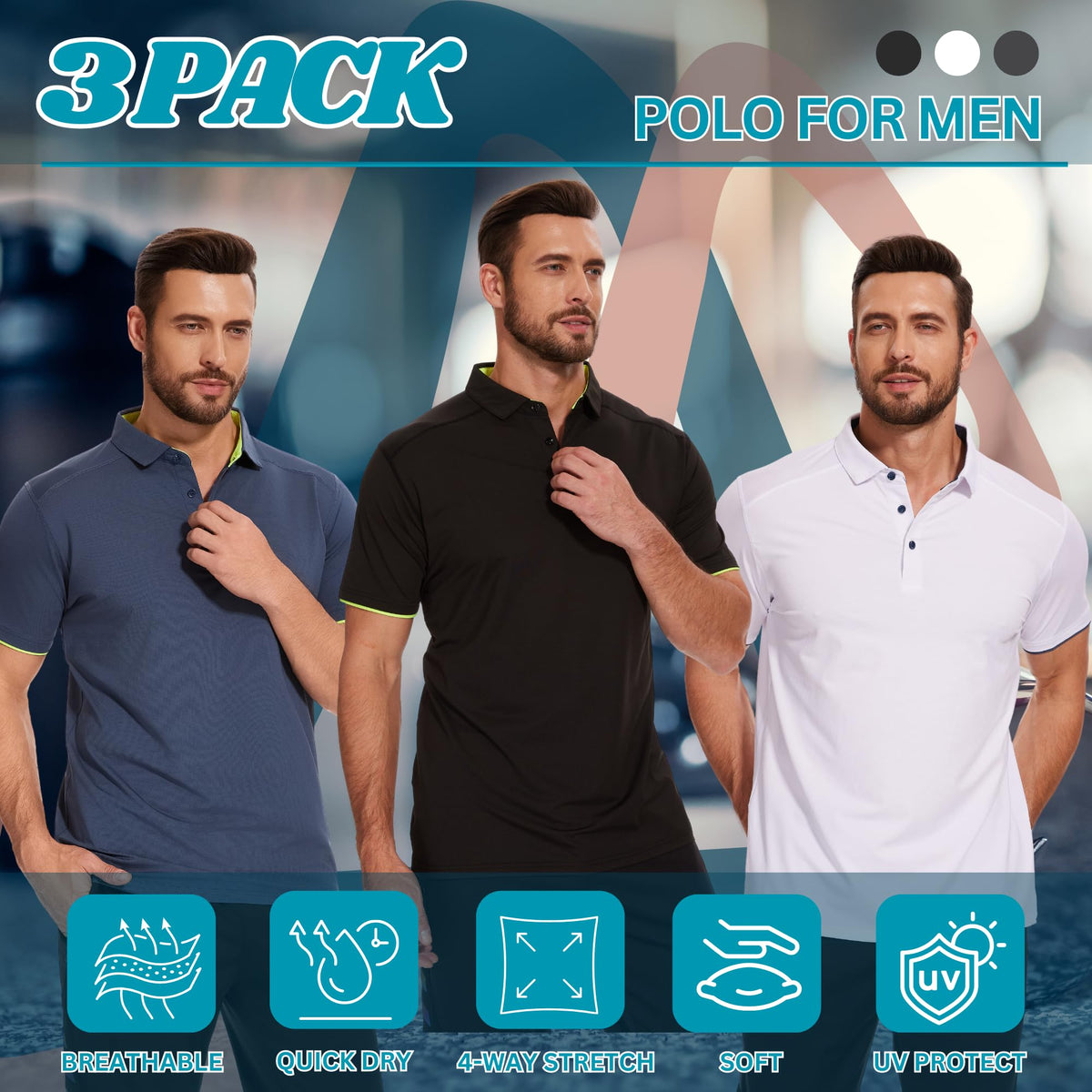 AMZSPORT 3 Pack MEN Poloshirt Basic  Polo T Shirt Slim Fit Golf