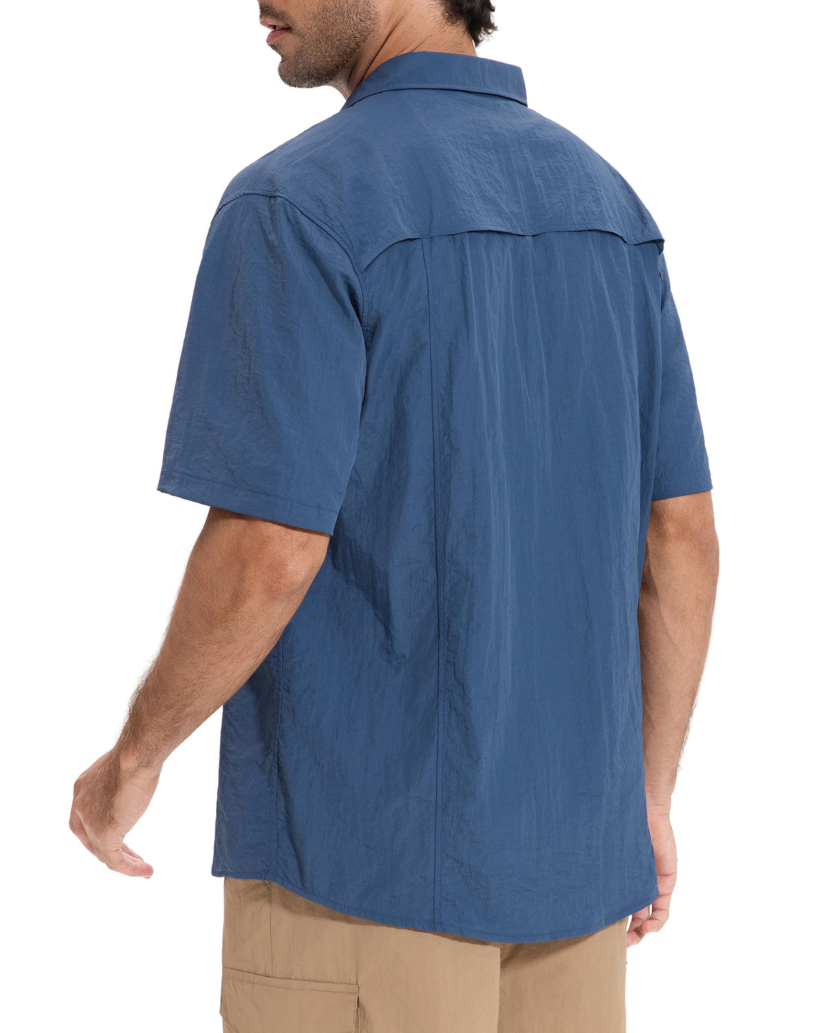 AMZSPORT Men's Quick-Dry Short Sleeve Button Shirt with Pockets