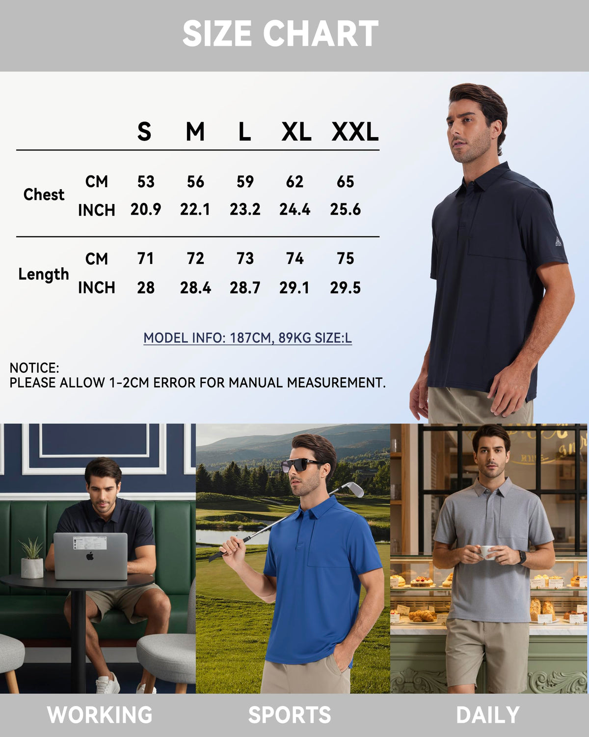 AMZSPORT Men's Short Sleeve Polo Shirt Quick-Dry Zip Pocket Sport