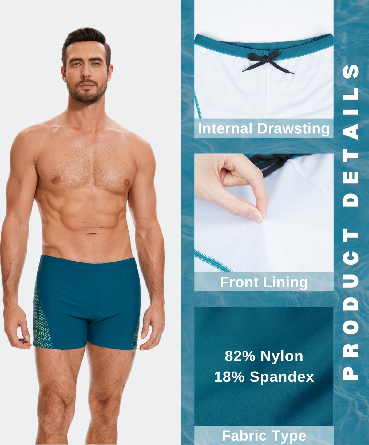 AMZSPORT Men's Tight-Fit Swim Trunks, Water Sports Swimwear