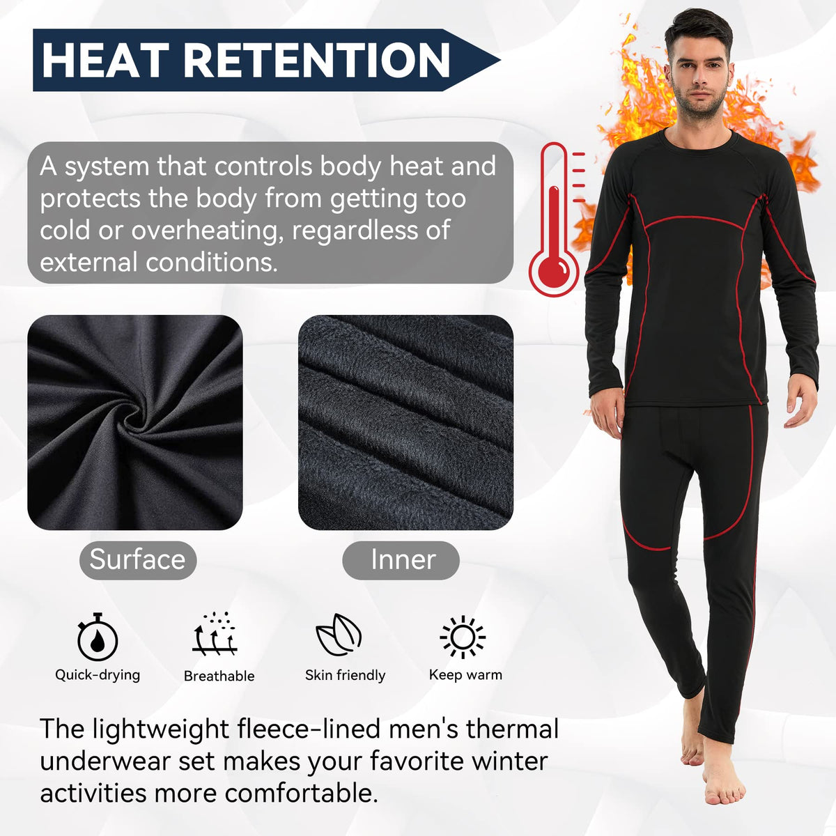 AMZSPORT Men's Warm Thermal Underwear Set, Base Layer