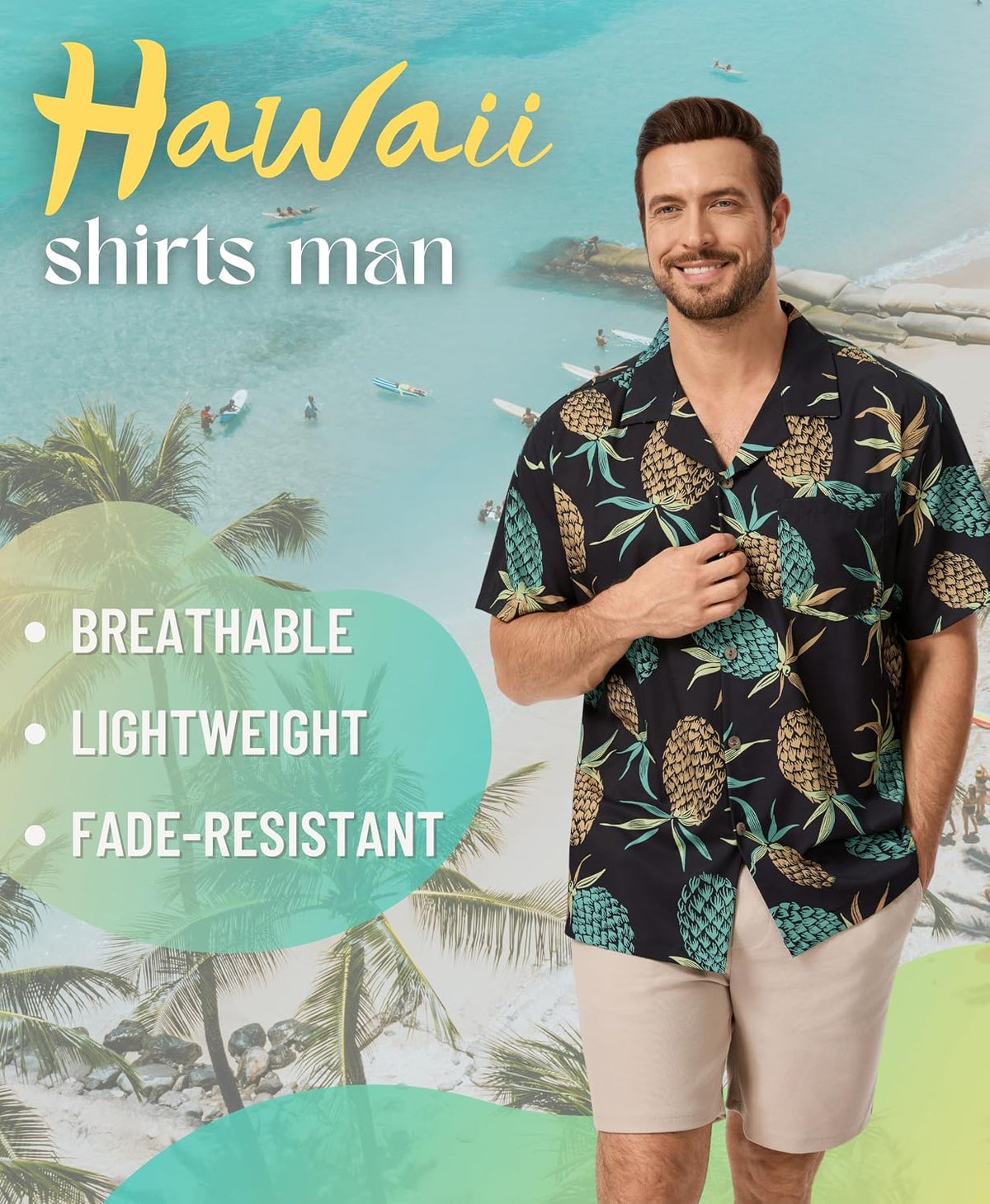 AMZSPORT Men's Hawaiian Shirt, Short Sleeve Summer Beach Shirt