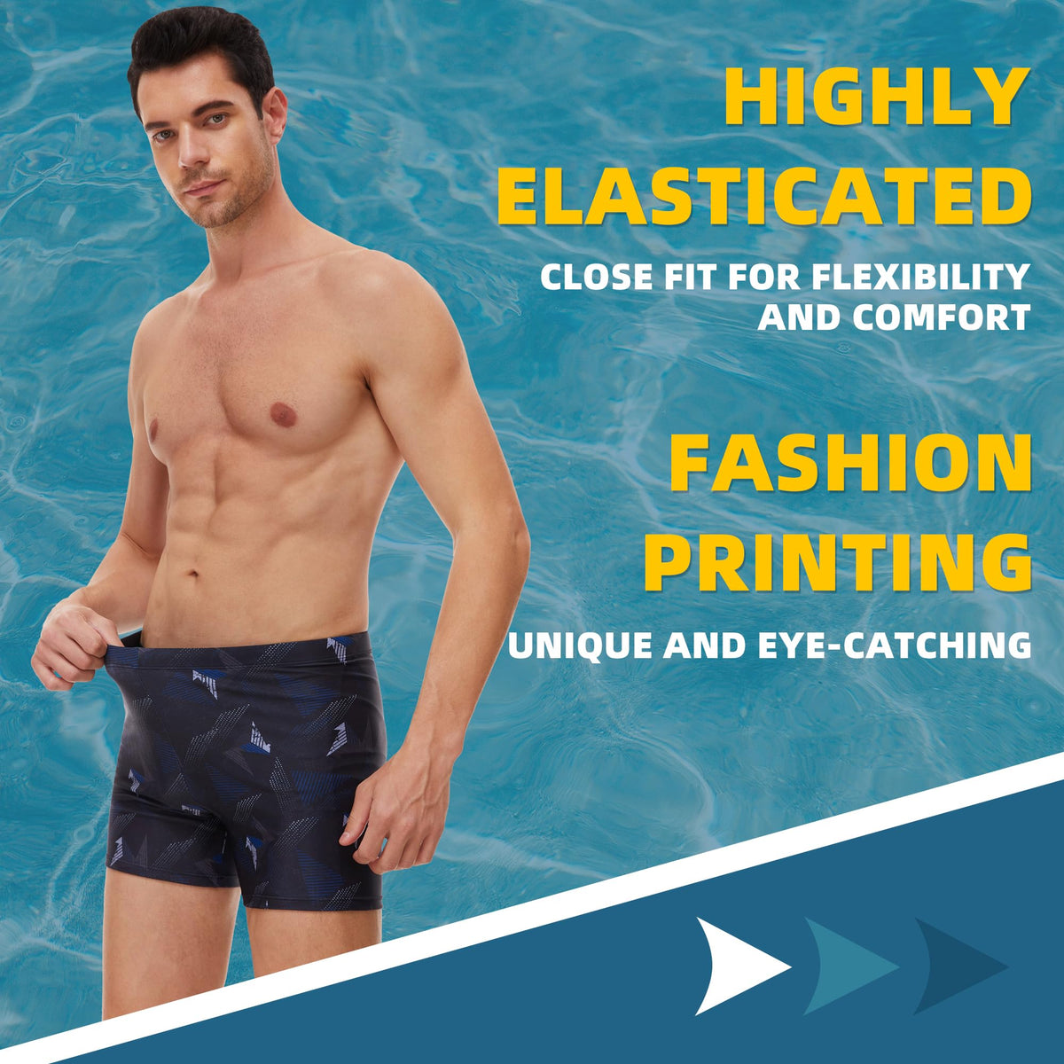 AMZSPORT Men's Short Swim Trunks Quick-Dry Beach Shorts Mesh Lining