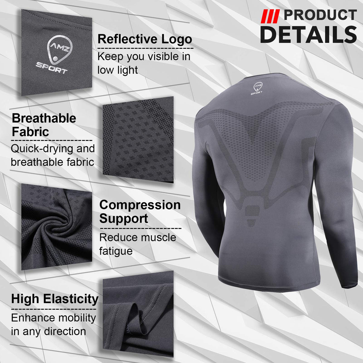 AMZSPORT Men's Long Sleeve Compression Shirt, All-Season