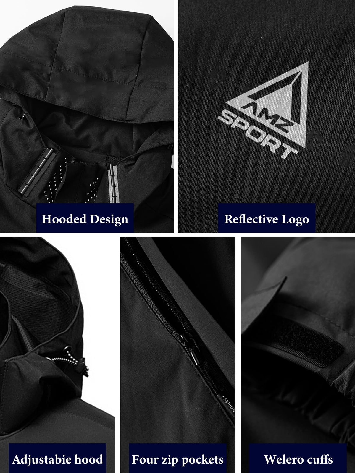 AMZSPORT Men's Hooded Rain Jacket