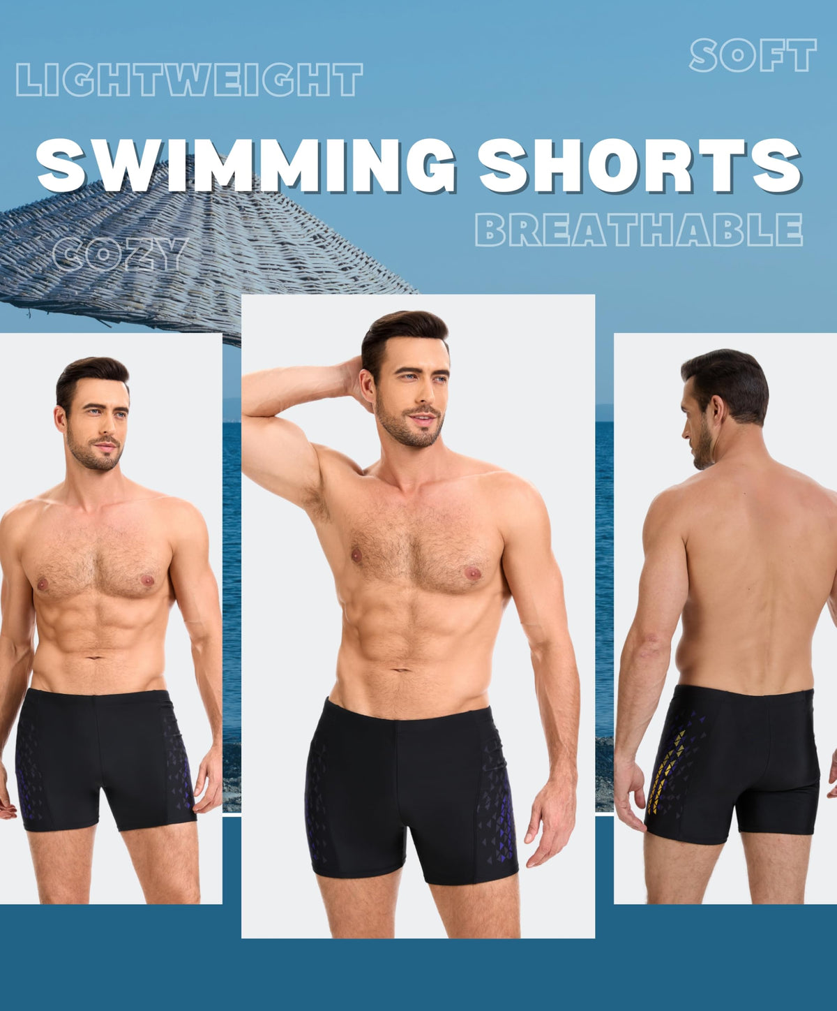 AMZSPORT Men's Short Swim Trunks Quick-Dry Beach Shorts Mesh Lining